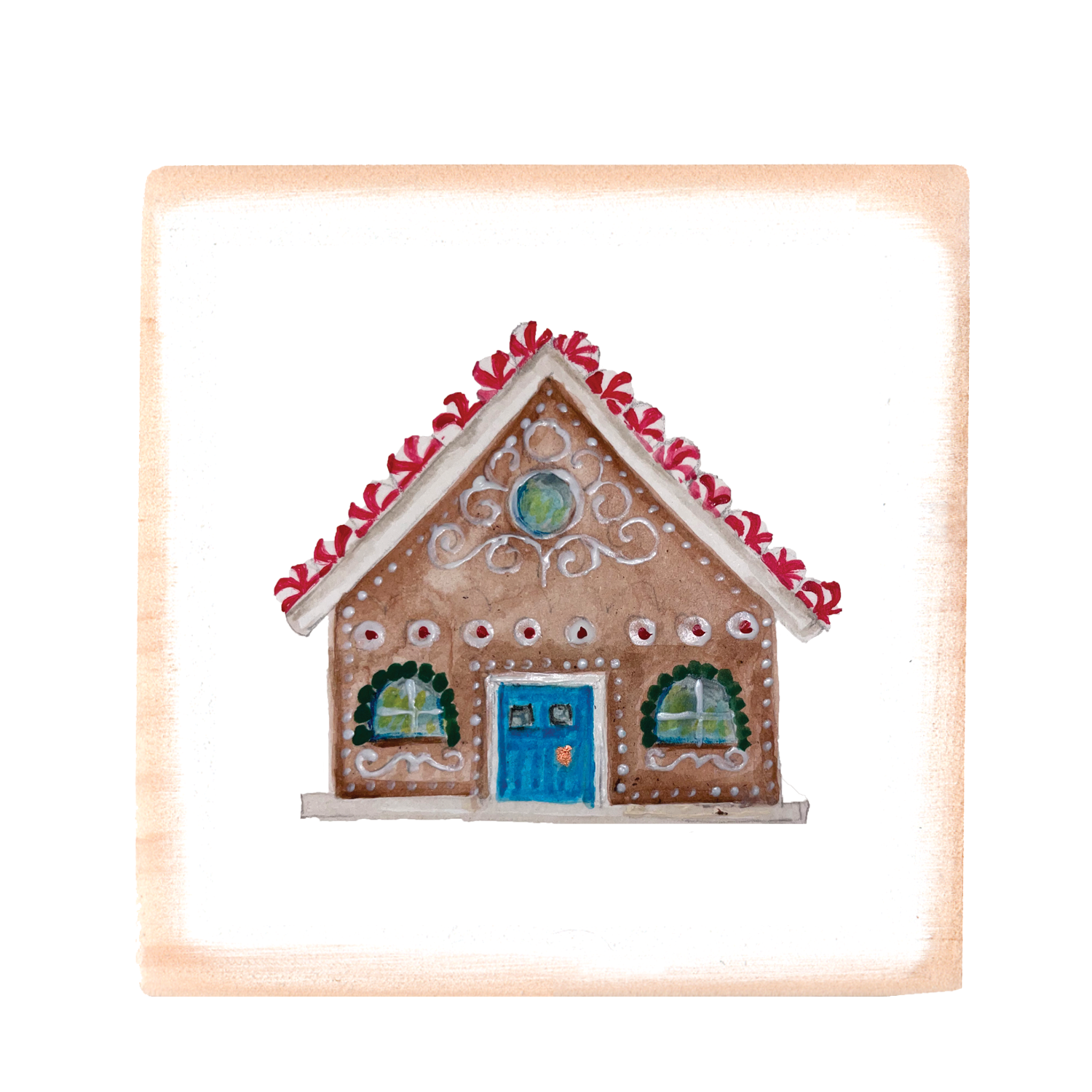 gingerbread house square wood block