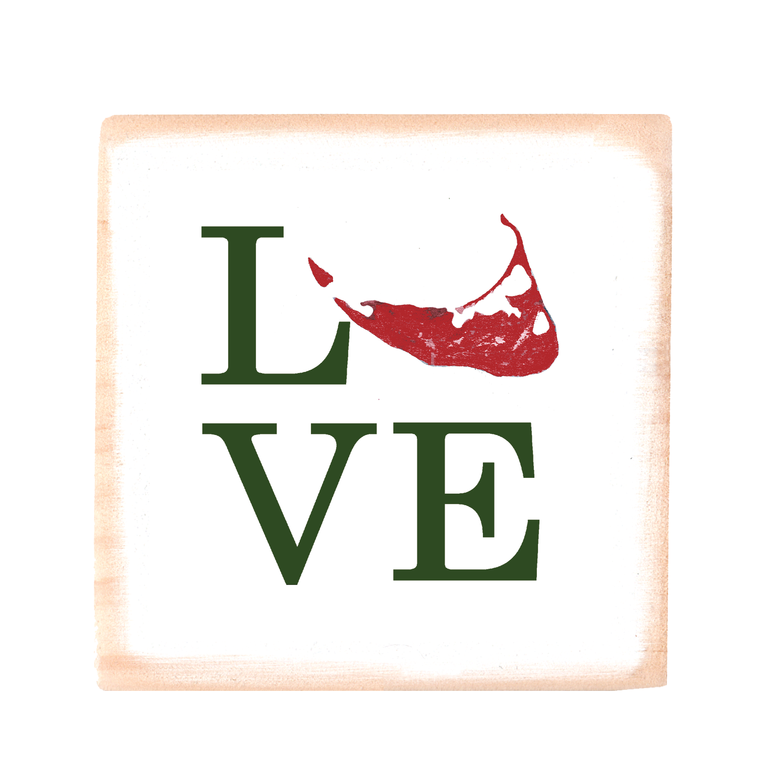 love nantucket island in red and green square wood block