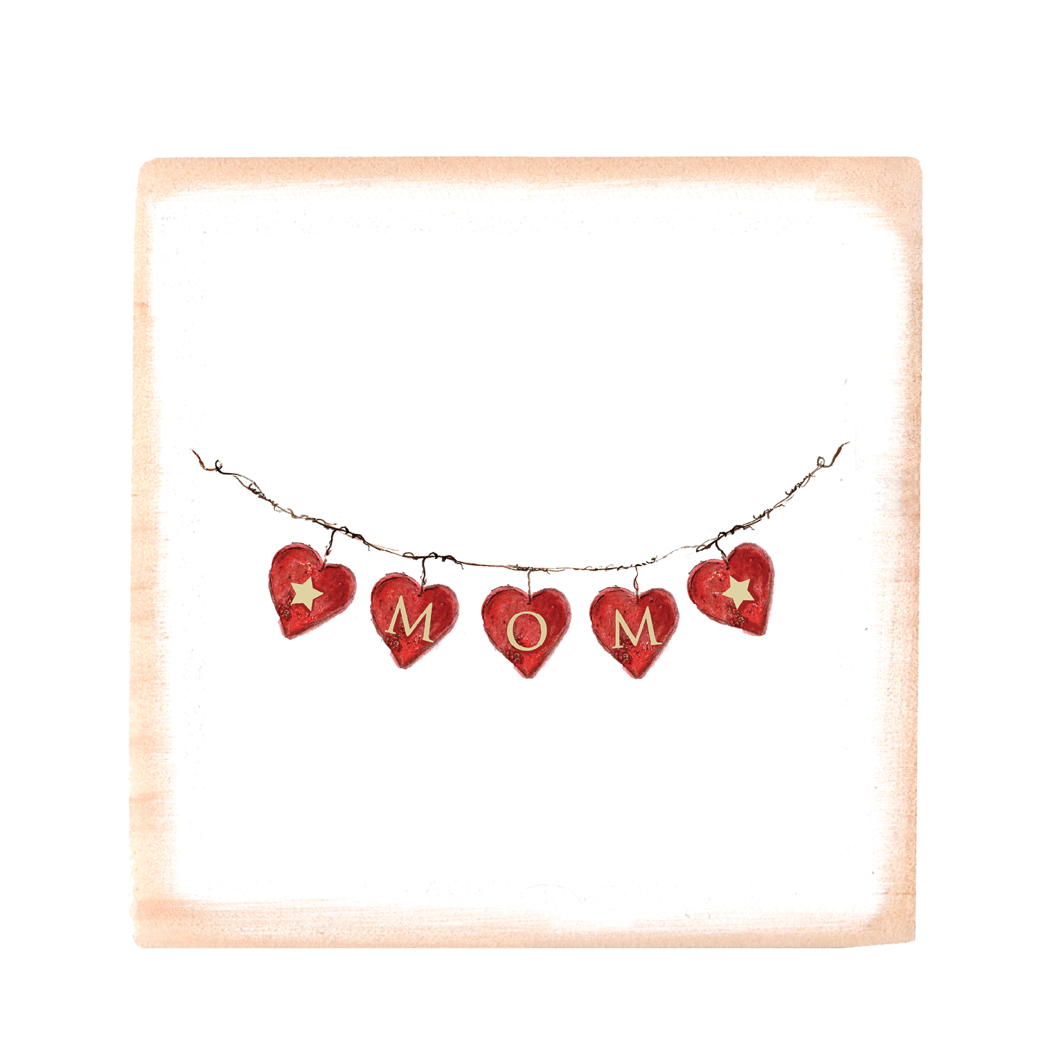 hearts on wire mom square wood block