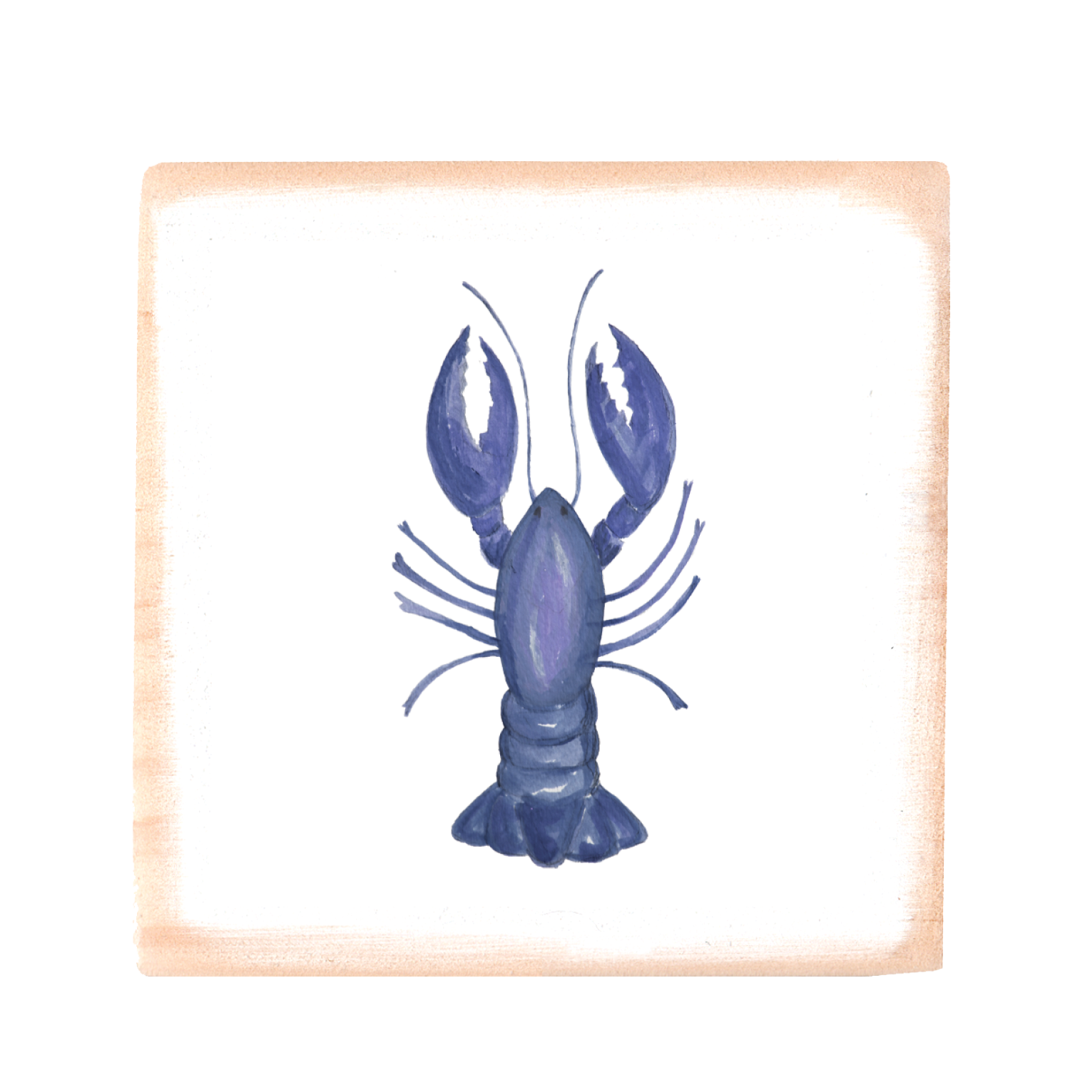 blue lobster square wood block