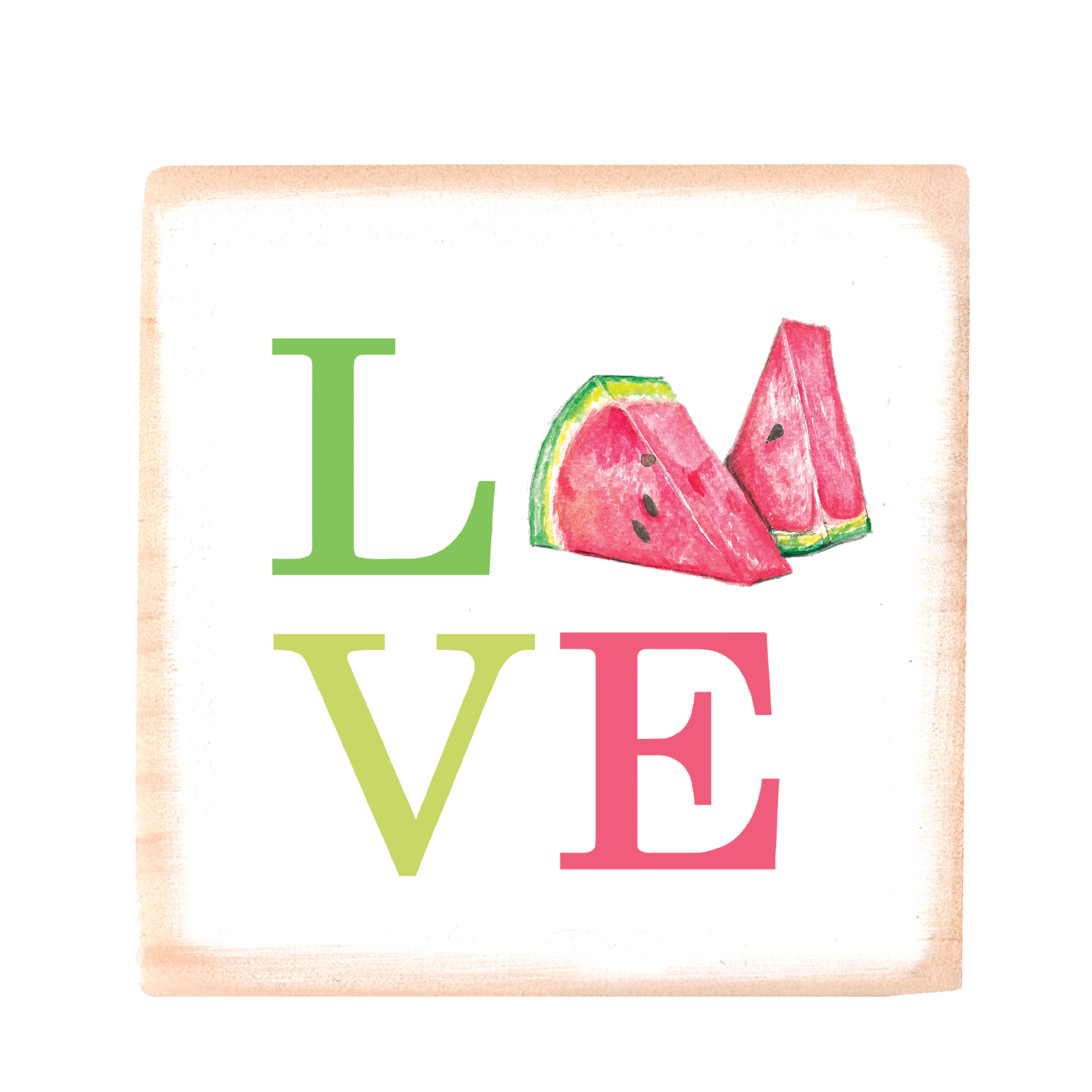 love watermelon square wood block