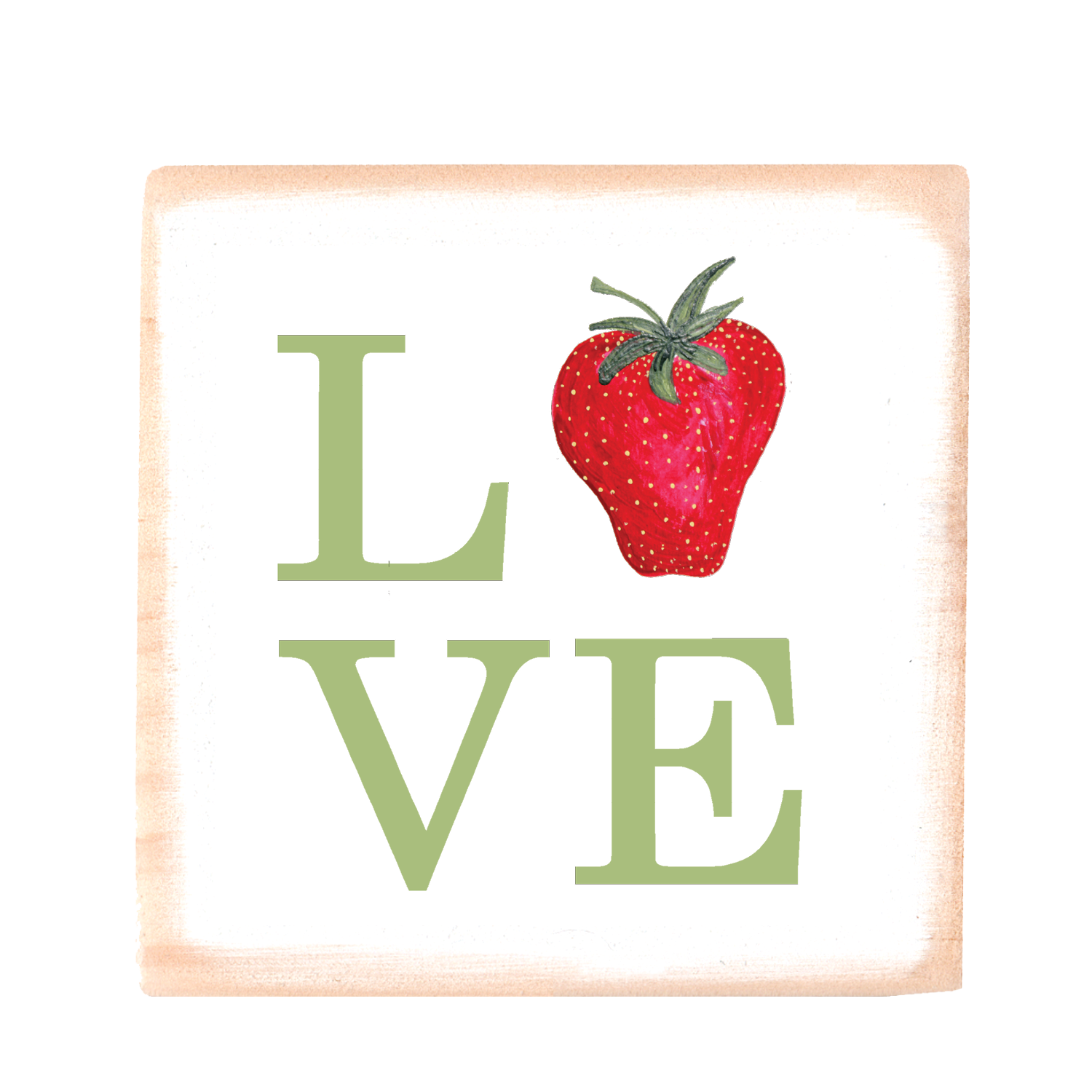 love strawberry square wood block