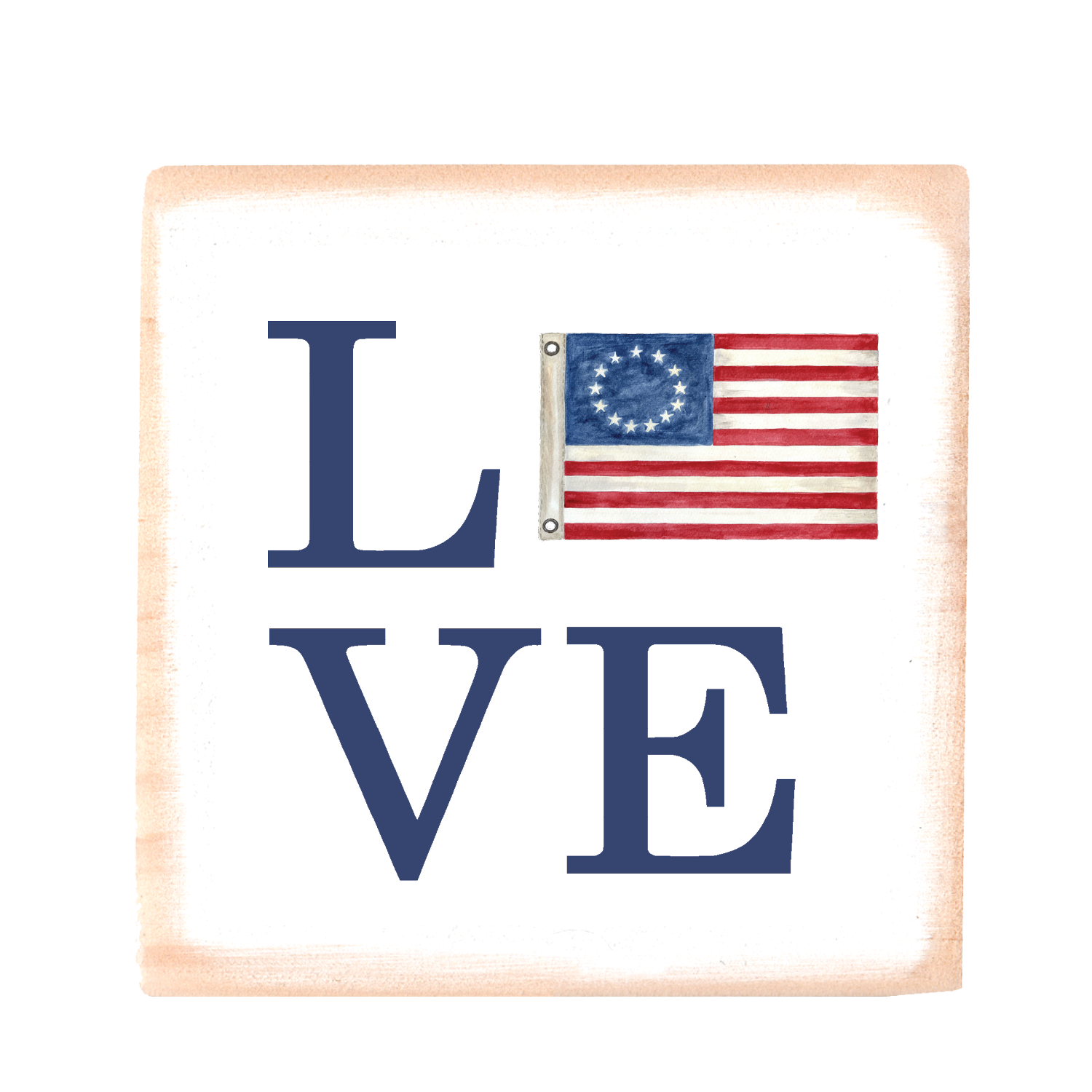 love US flag square wood block