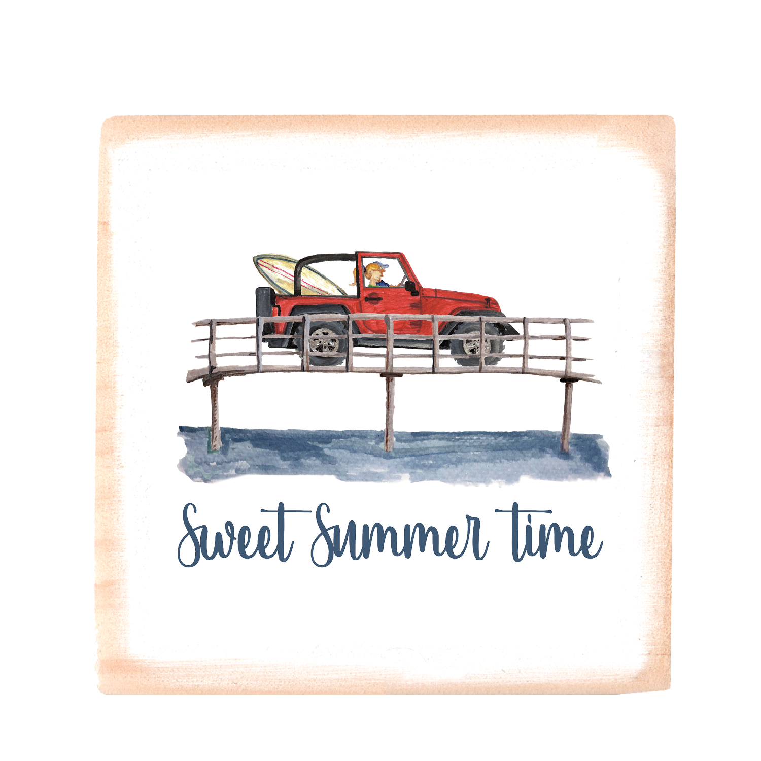 sweet summertime jeep square wood block