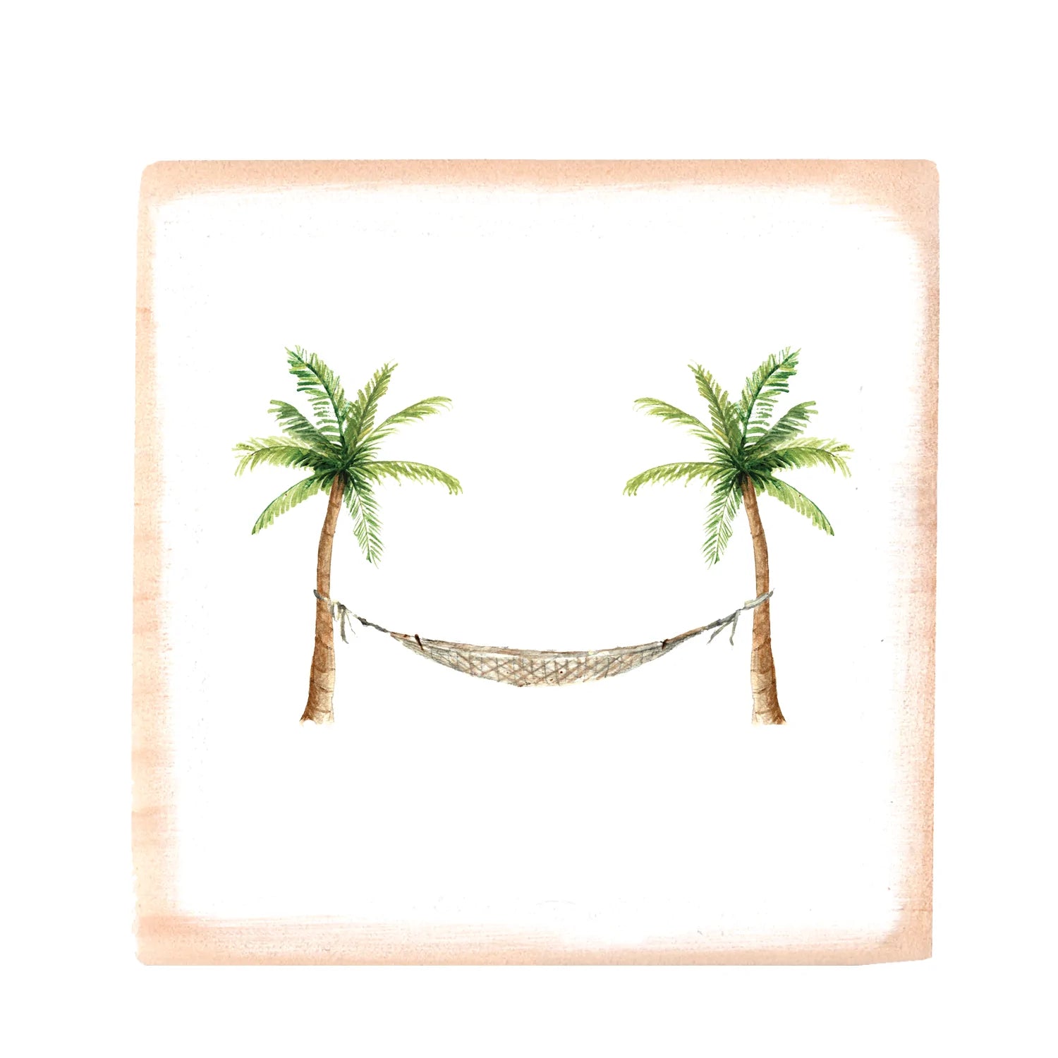 palm trees with hammock square wood block