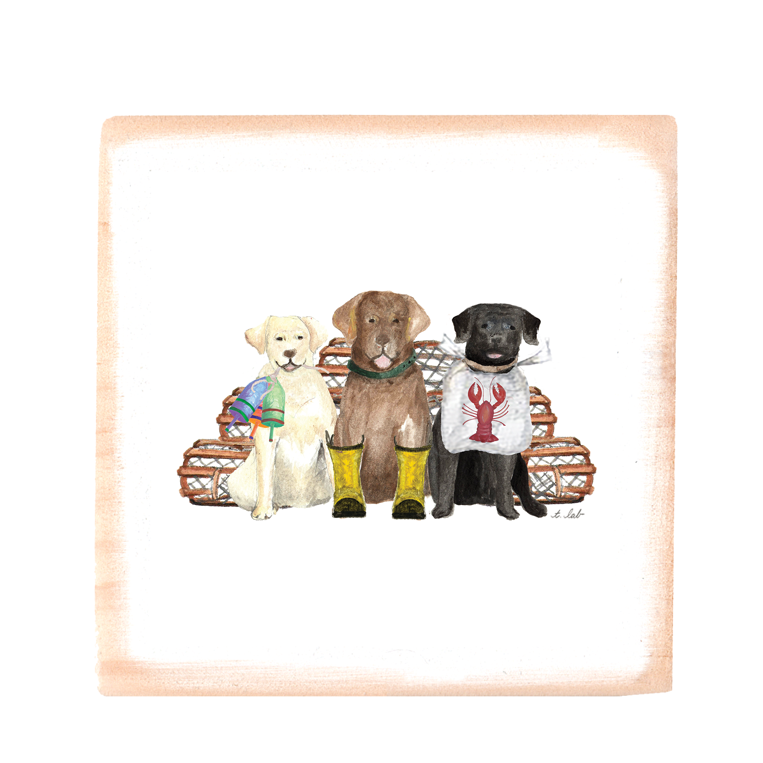 three labs lobster square wood block