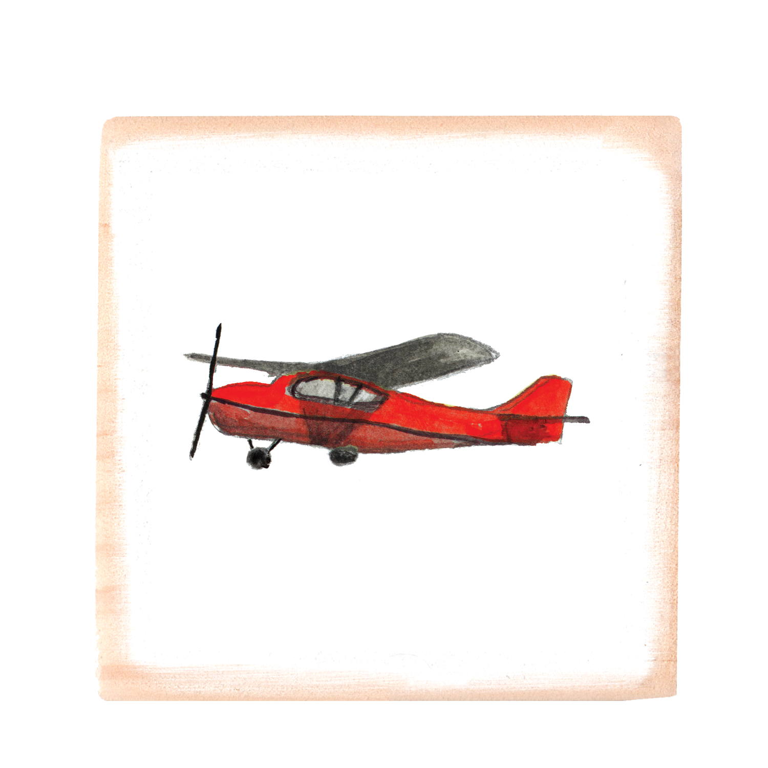 red airplane square wood block