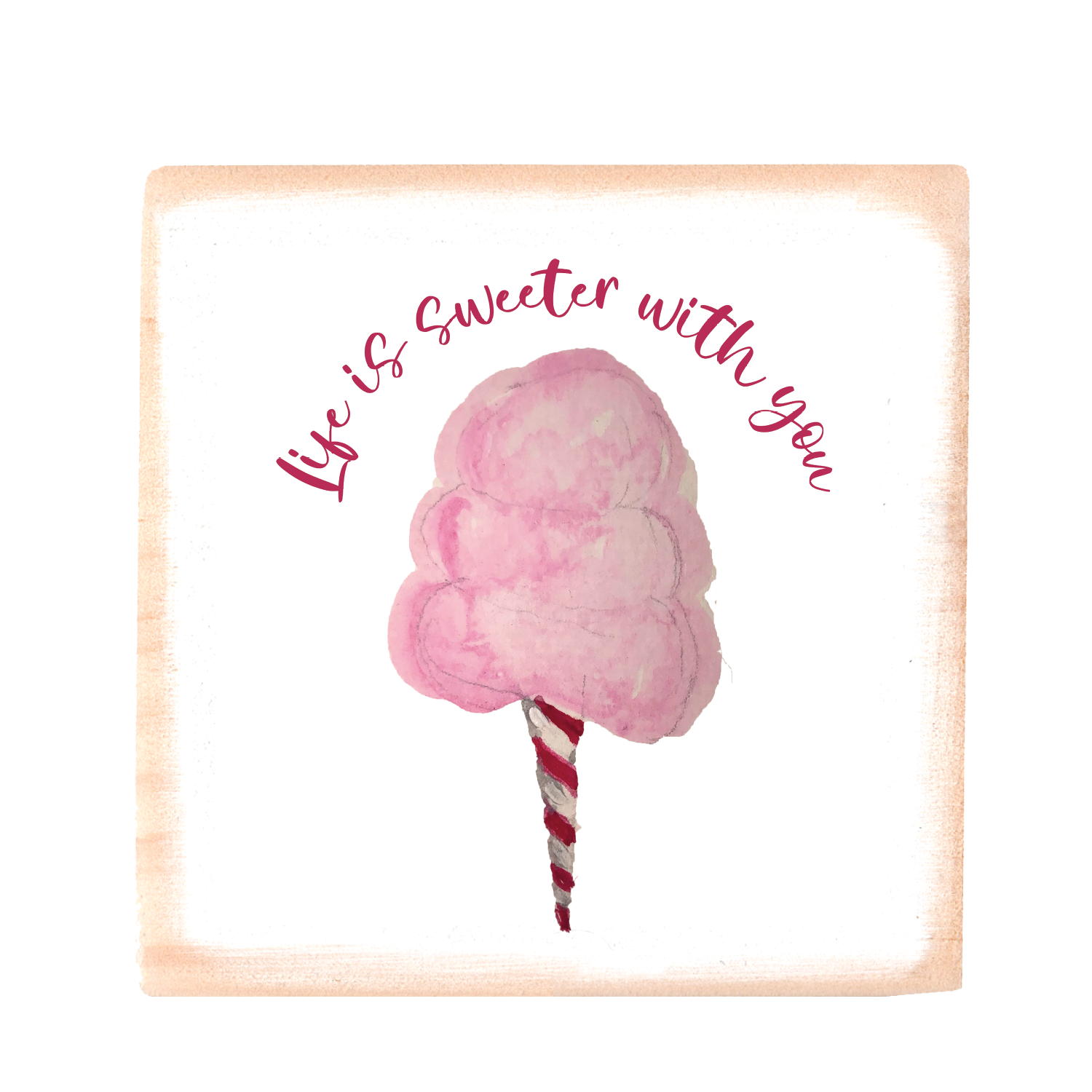 life is sweeter with you square wood block