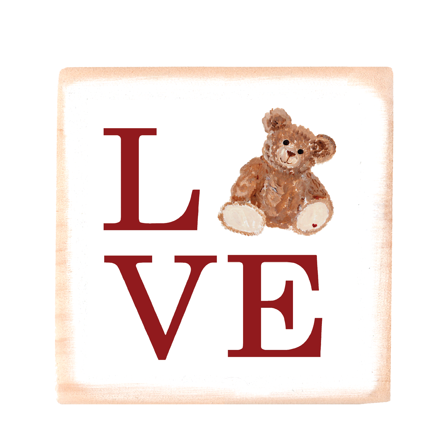 love teddy square wood block