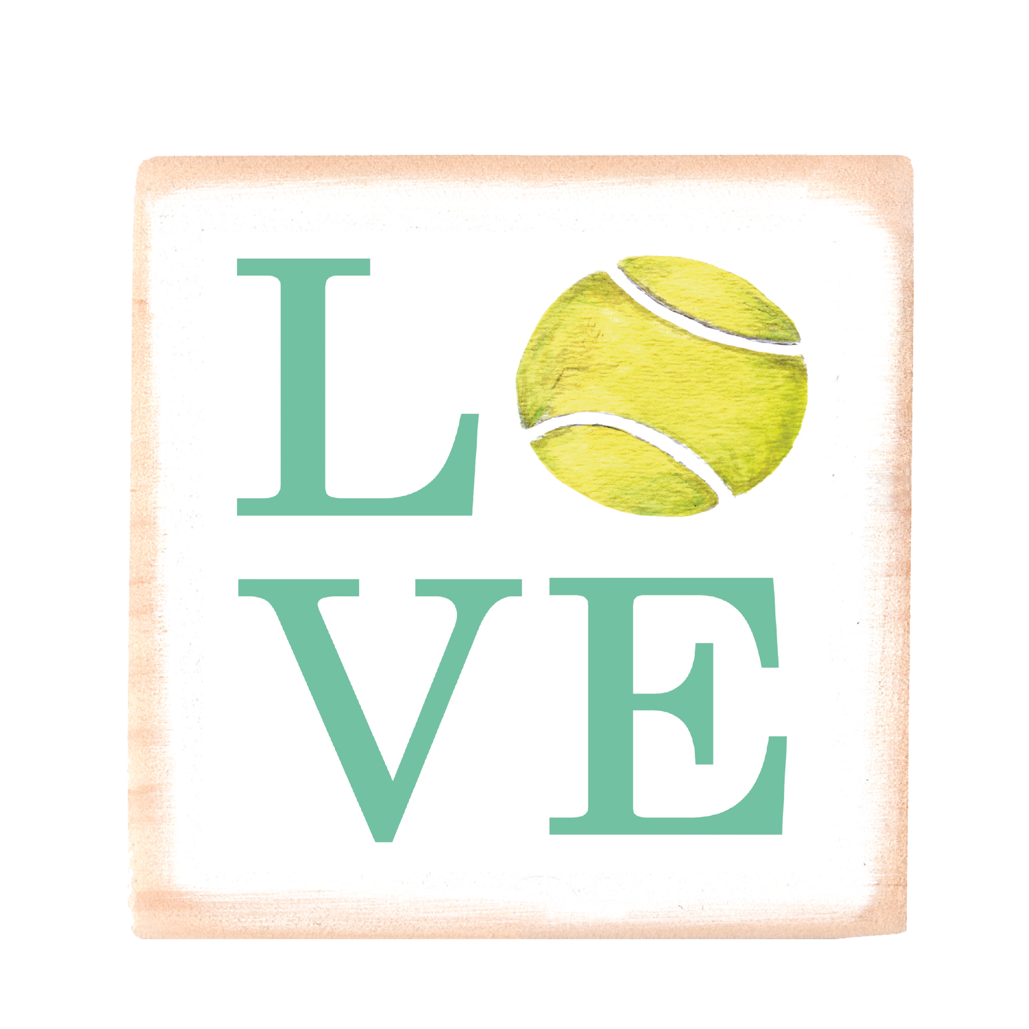 love tennis square wood block
