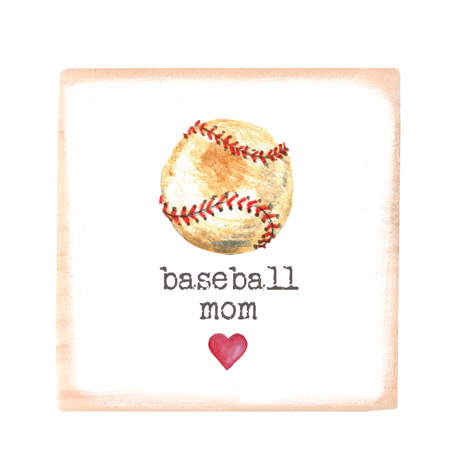 baseball mom square wood block