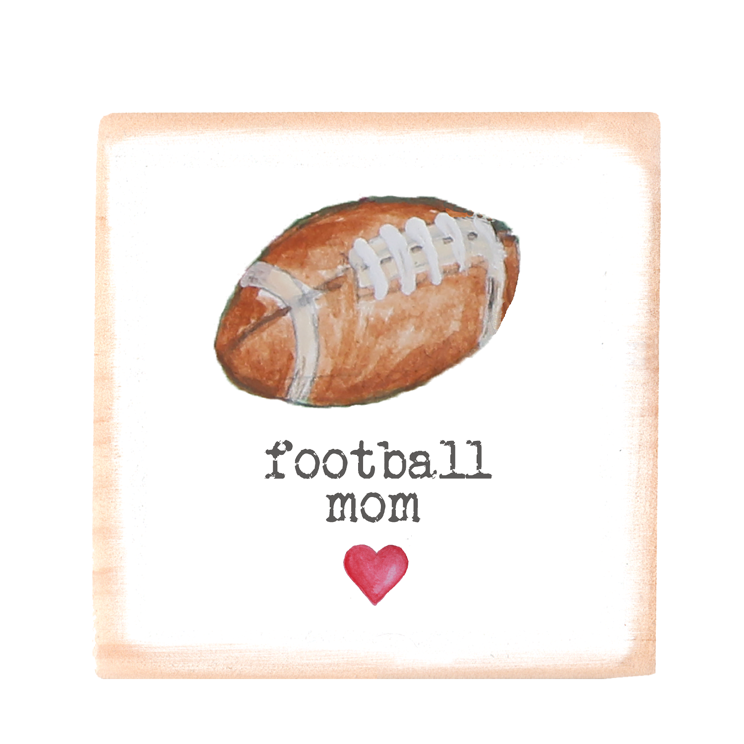 football mom square wood block