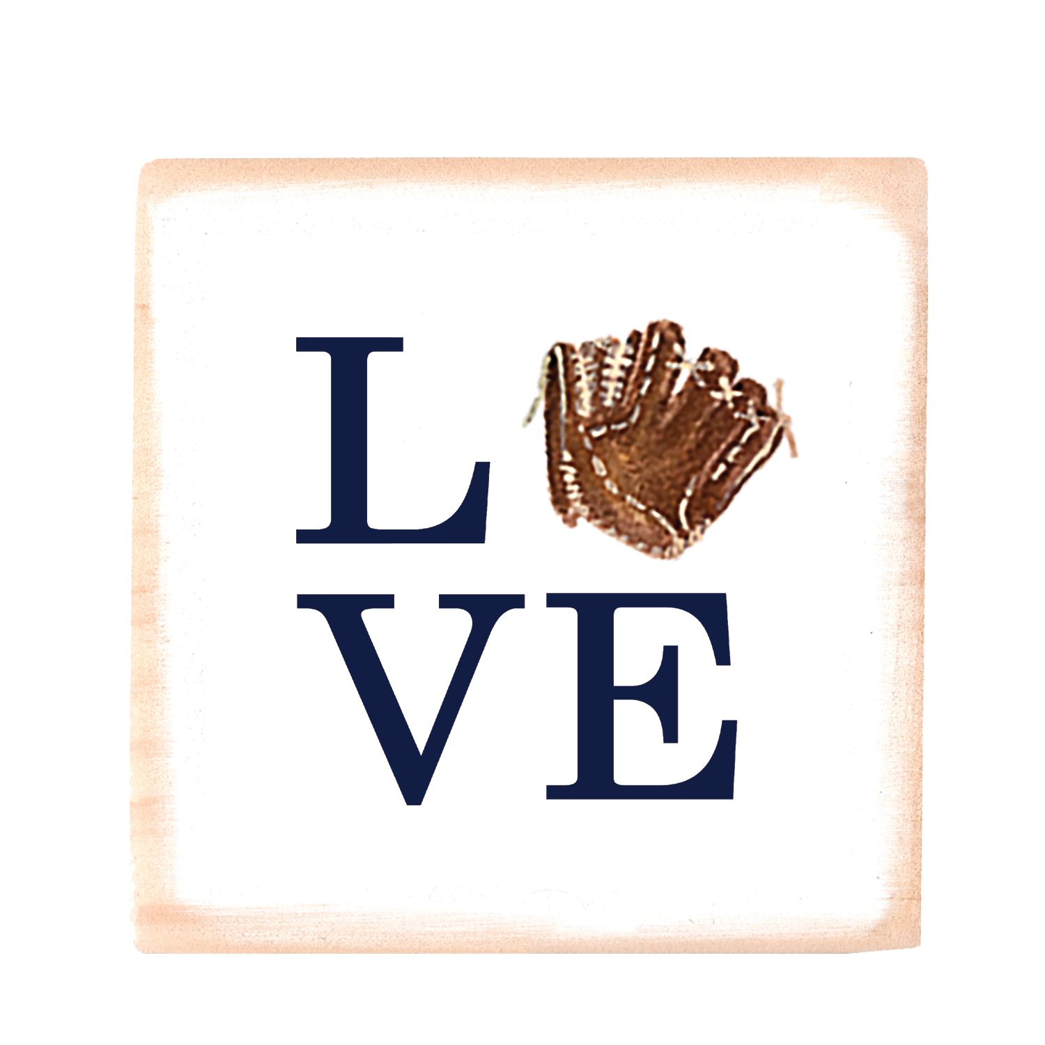 love baseball glove square wood block
