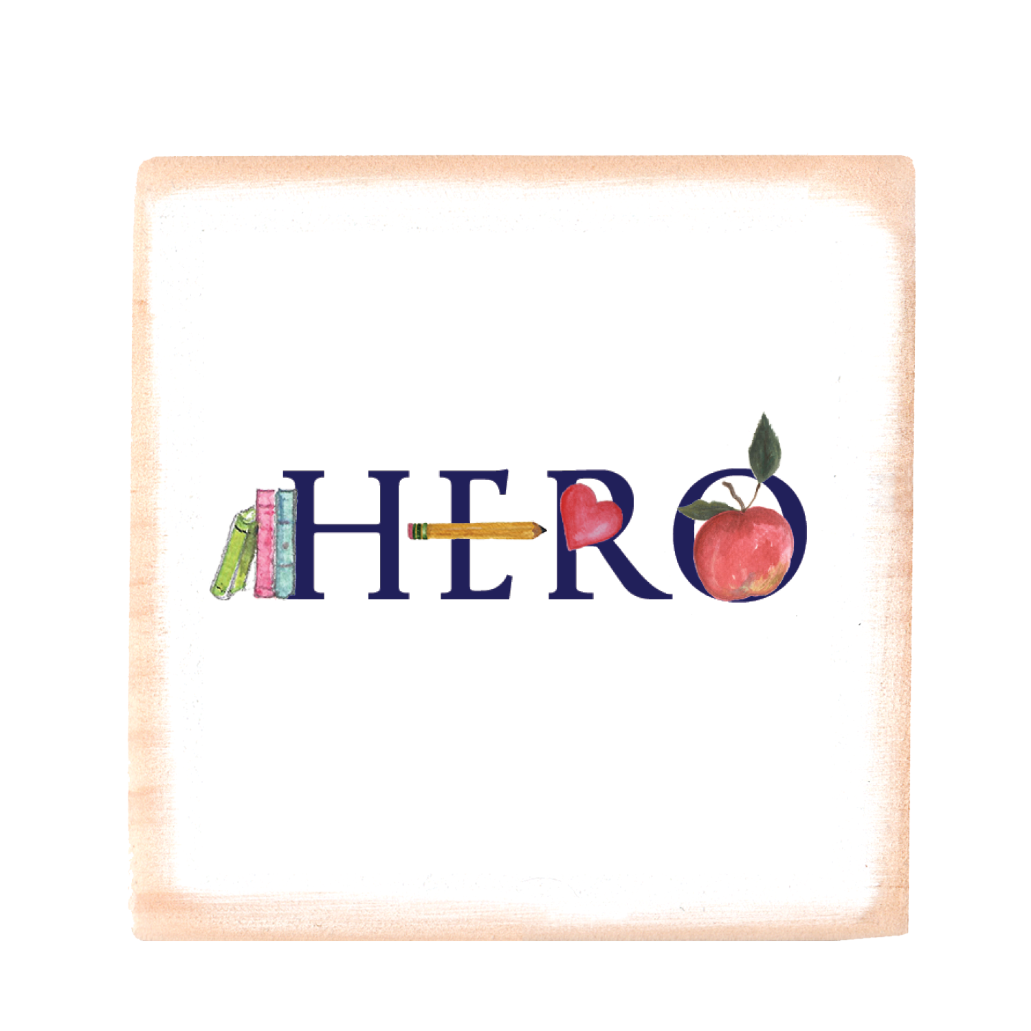 hero teacher square wood block