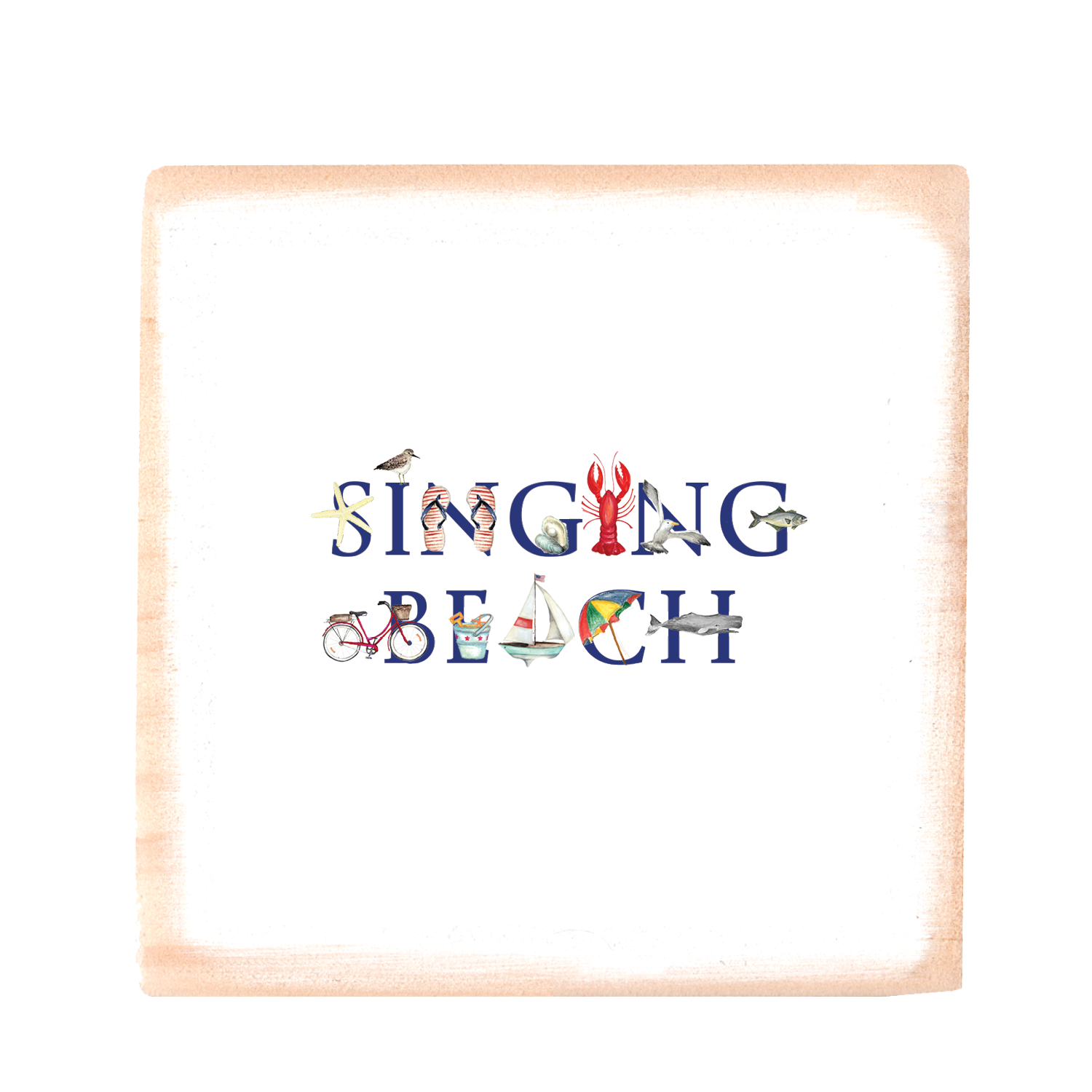 singing beach square wood block