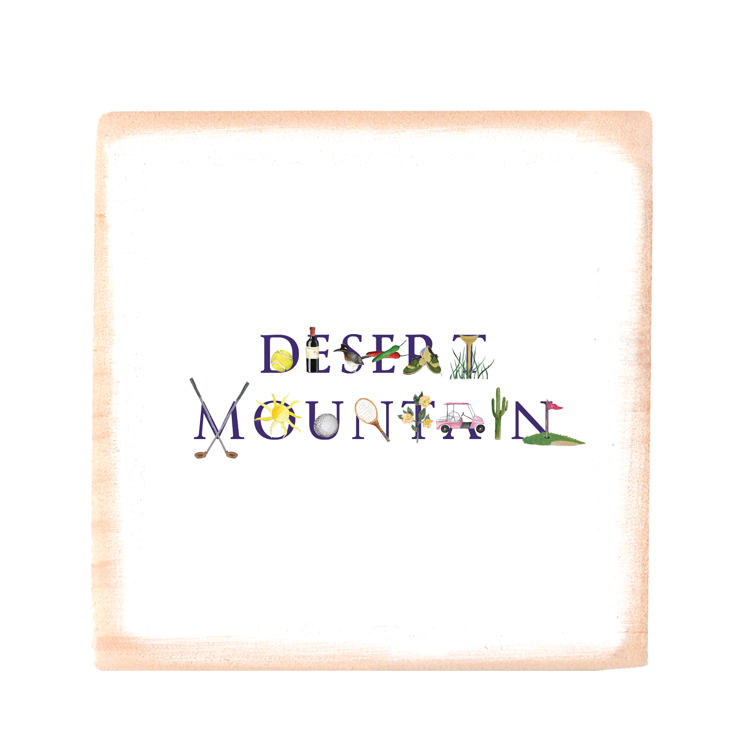 desert mountain square wood block