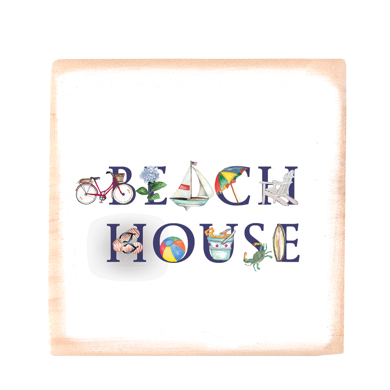 beach house square wood block