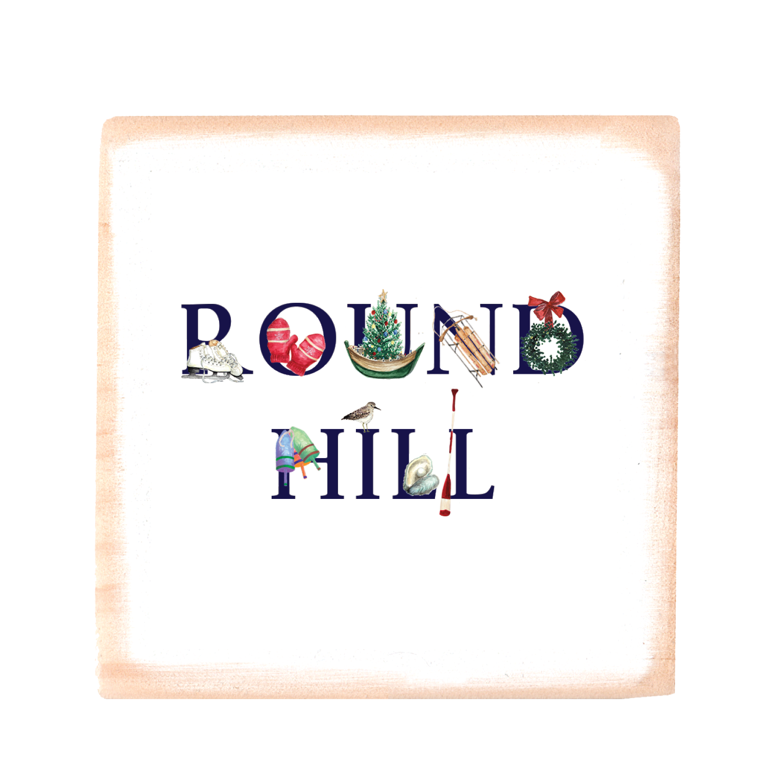 round hill winter holiday square wood block