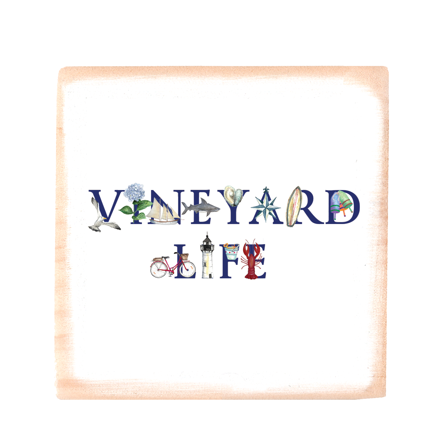 vineyard life square wood block