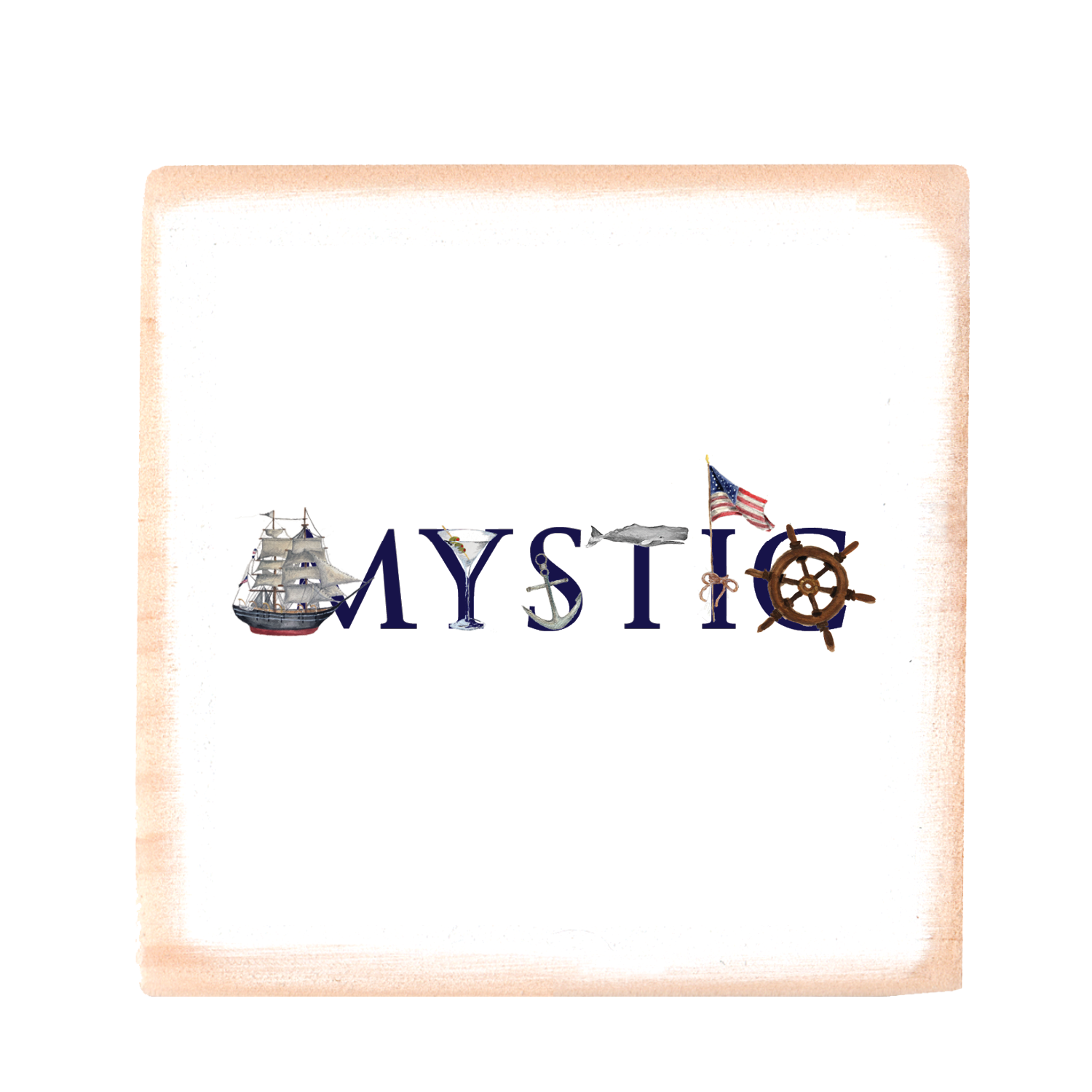 mystic with martini and flag square wood block