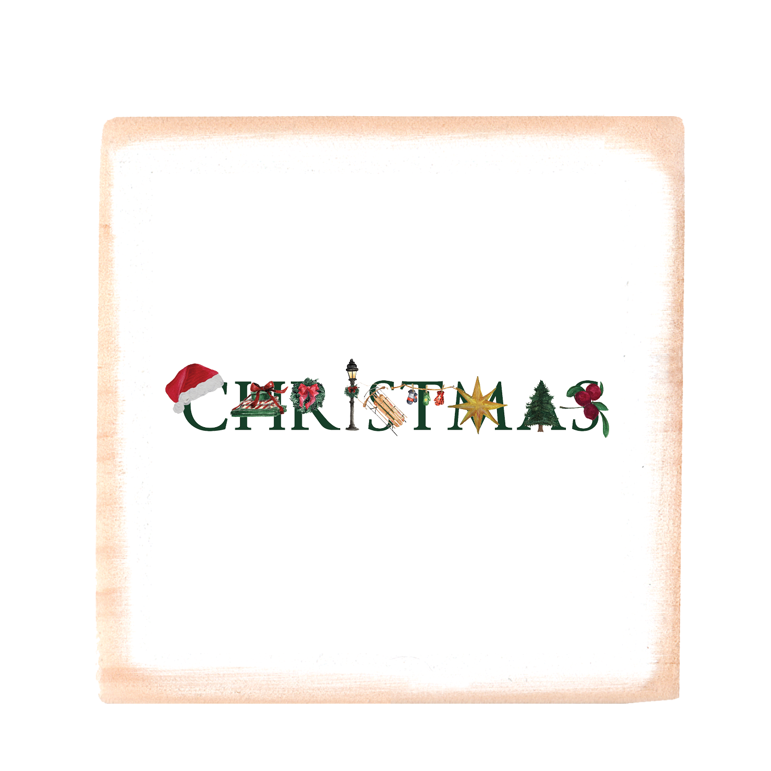 christmas illu-stated square wood block