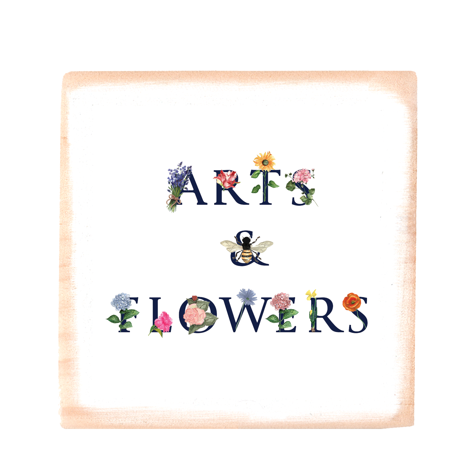 arts and flowers square wood block