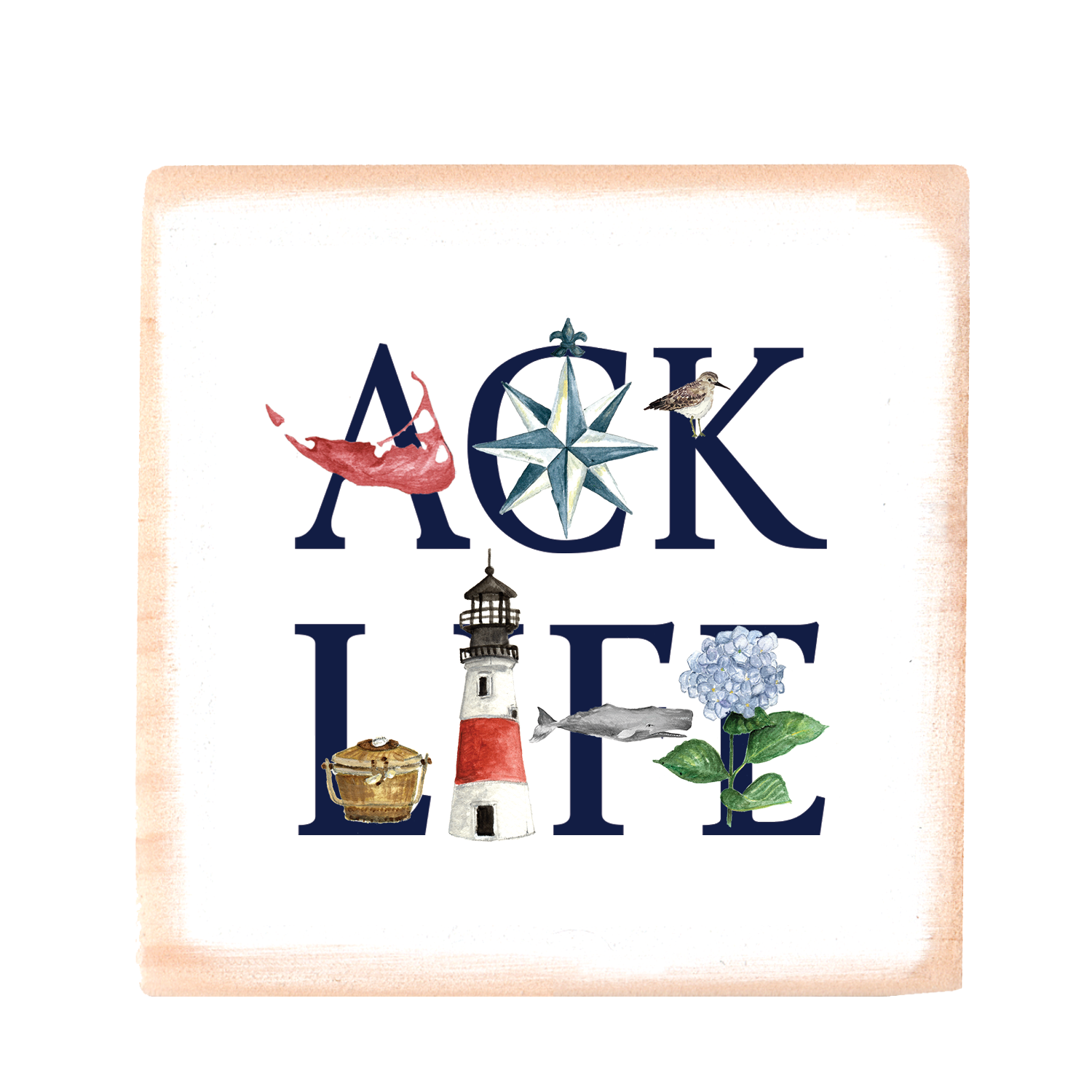 ACK LIFE Nantucket square wood block