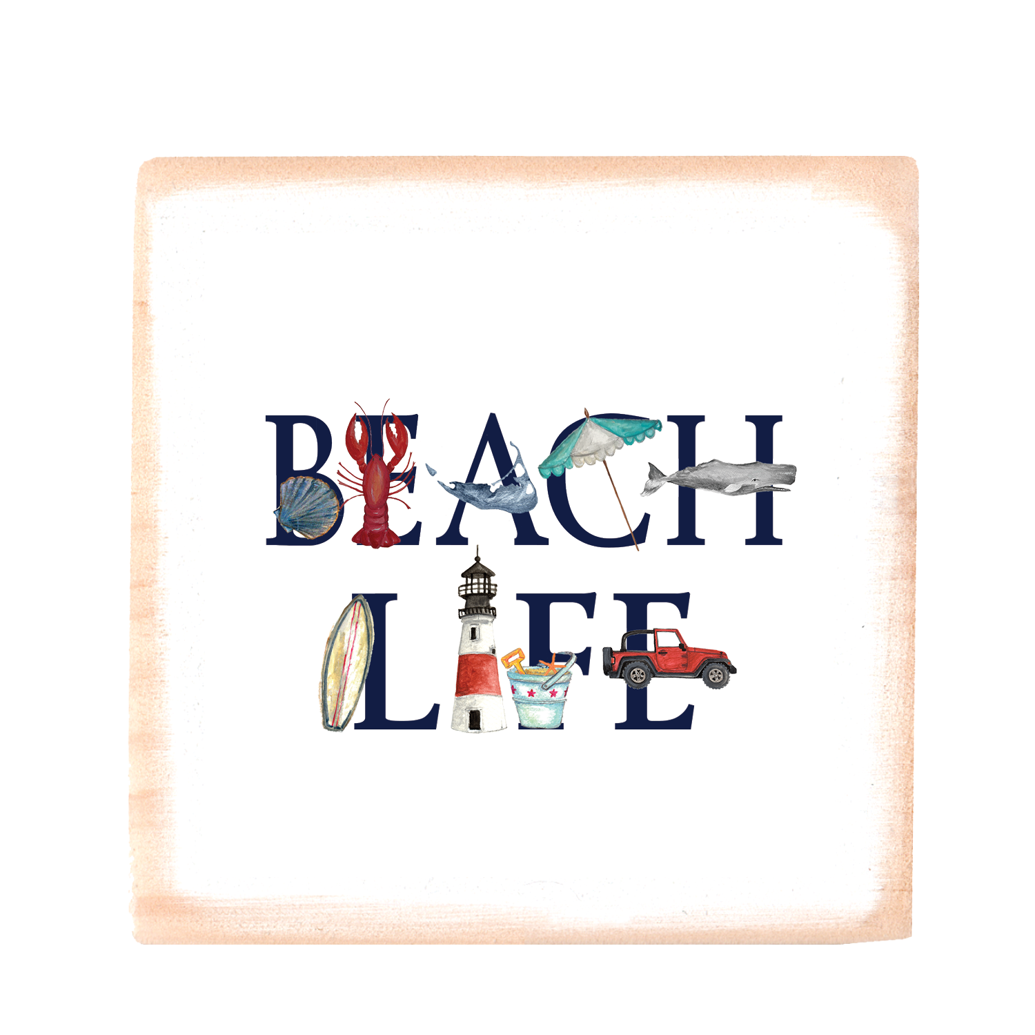 beach life nantucket square wood block