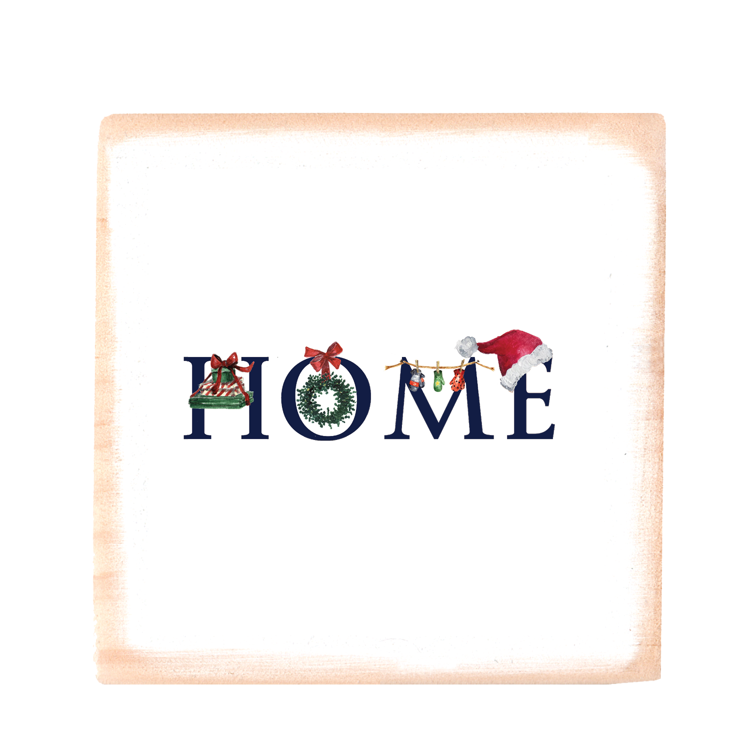 home christmas square wood block
