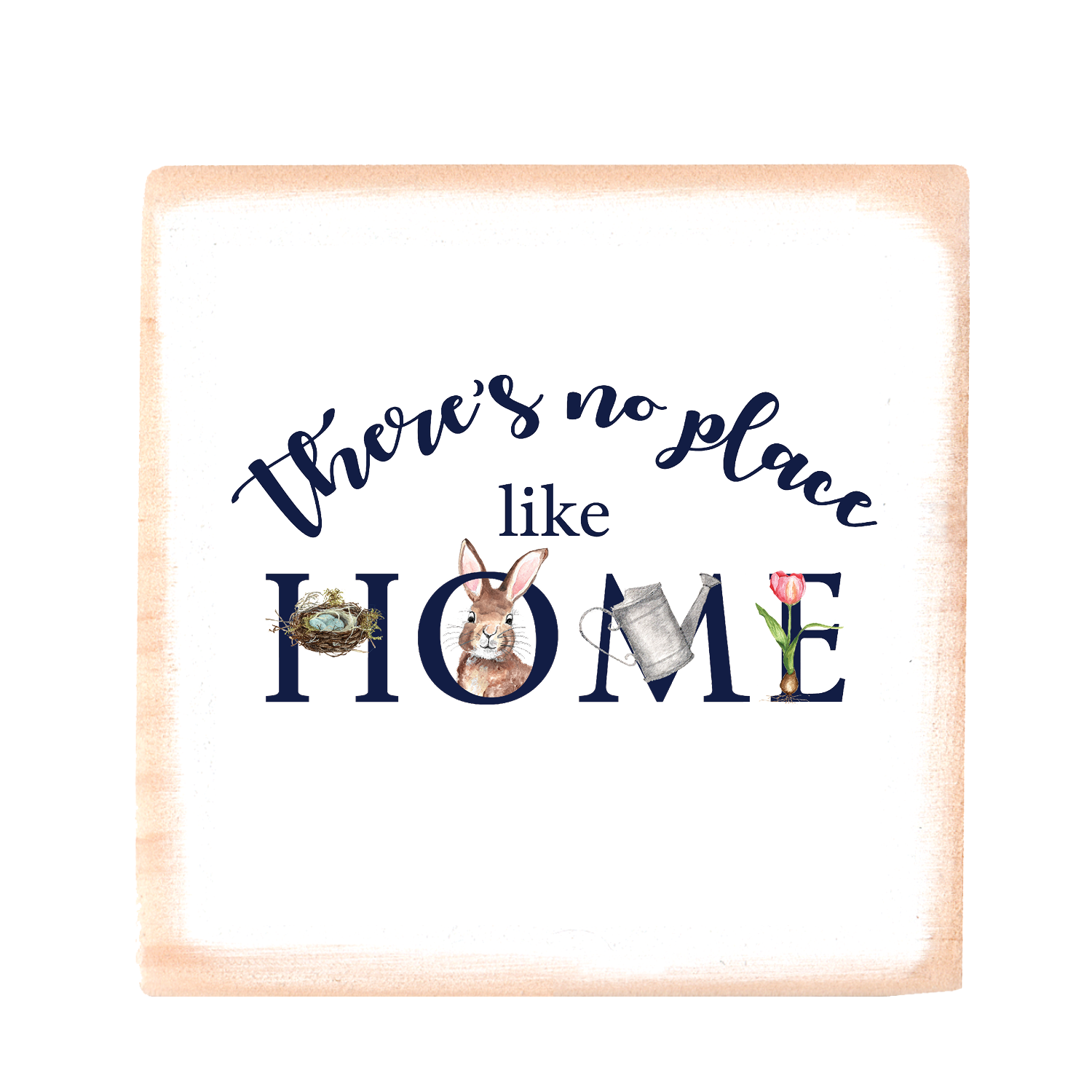 no place like home spring square wood block