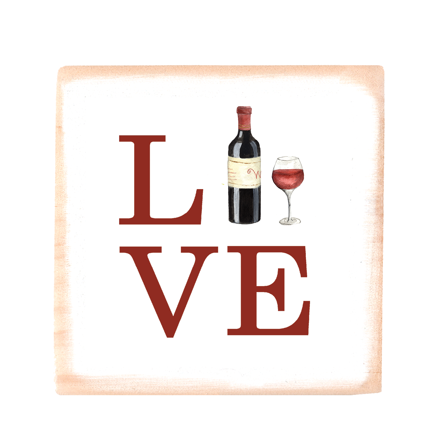 love wine square wood block