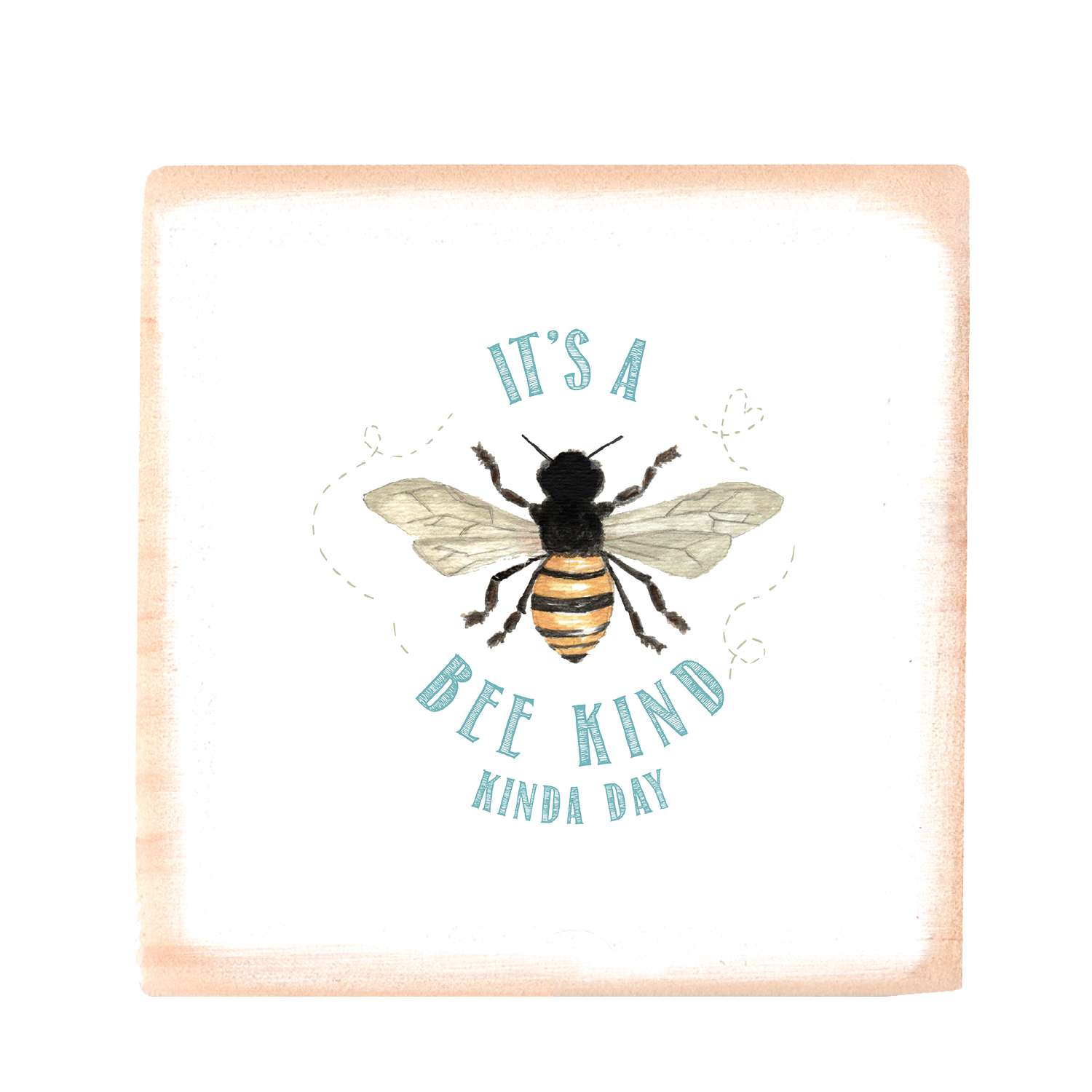 bee kind, kinda day square wood block