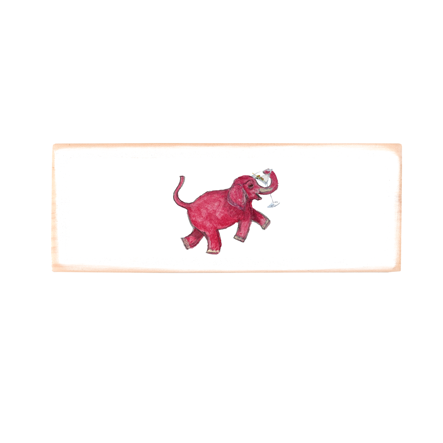 pink elephant with martini wood block rectangle