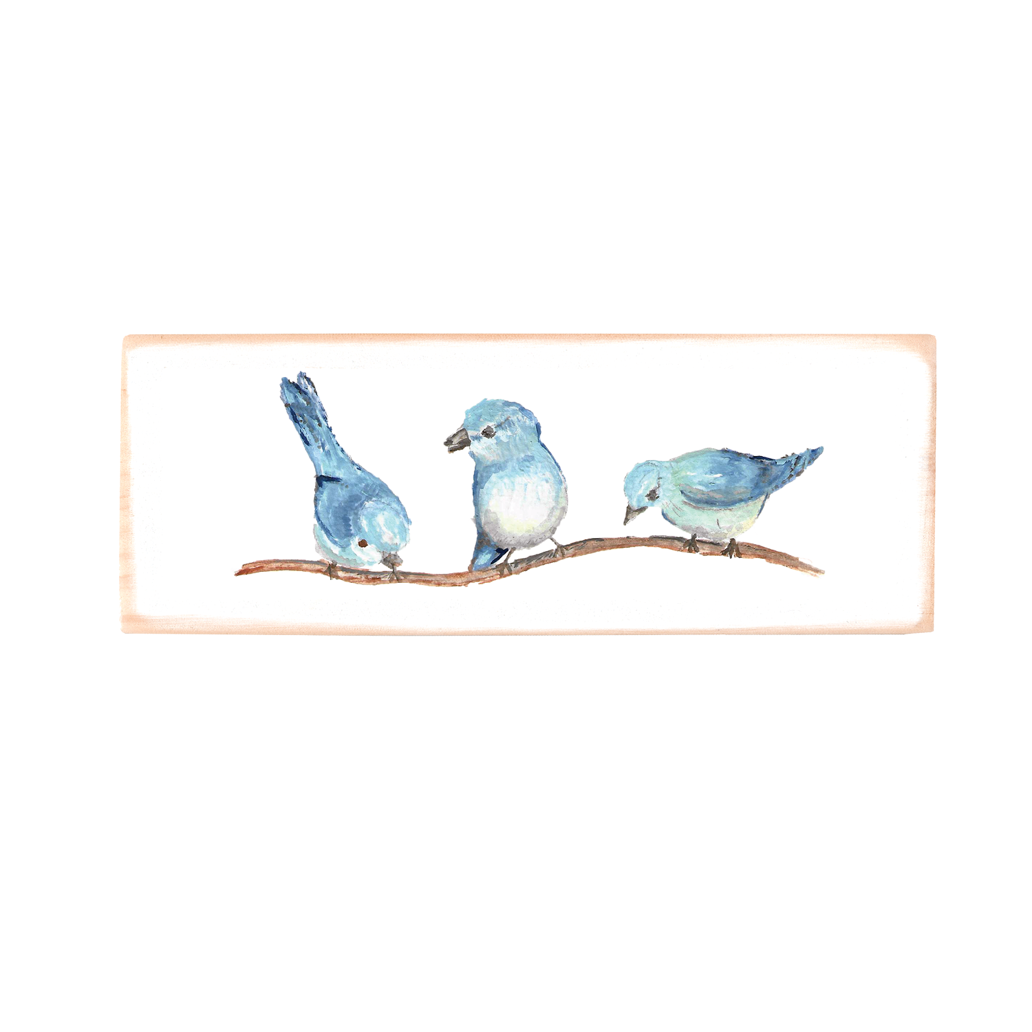three blue birds rectangle wood block