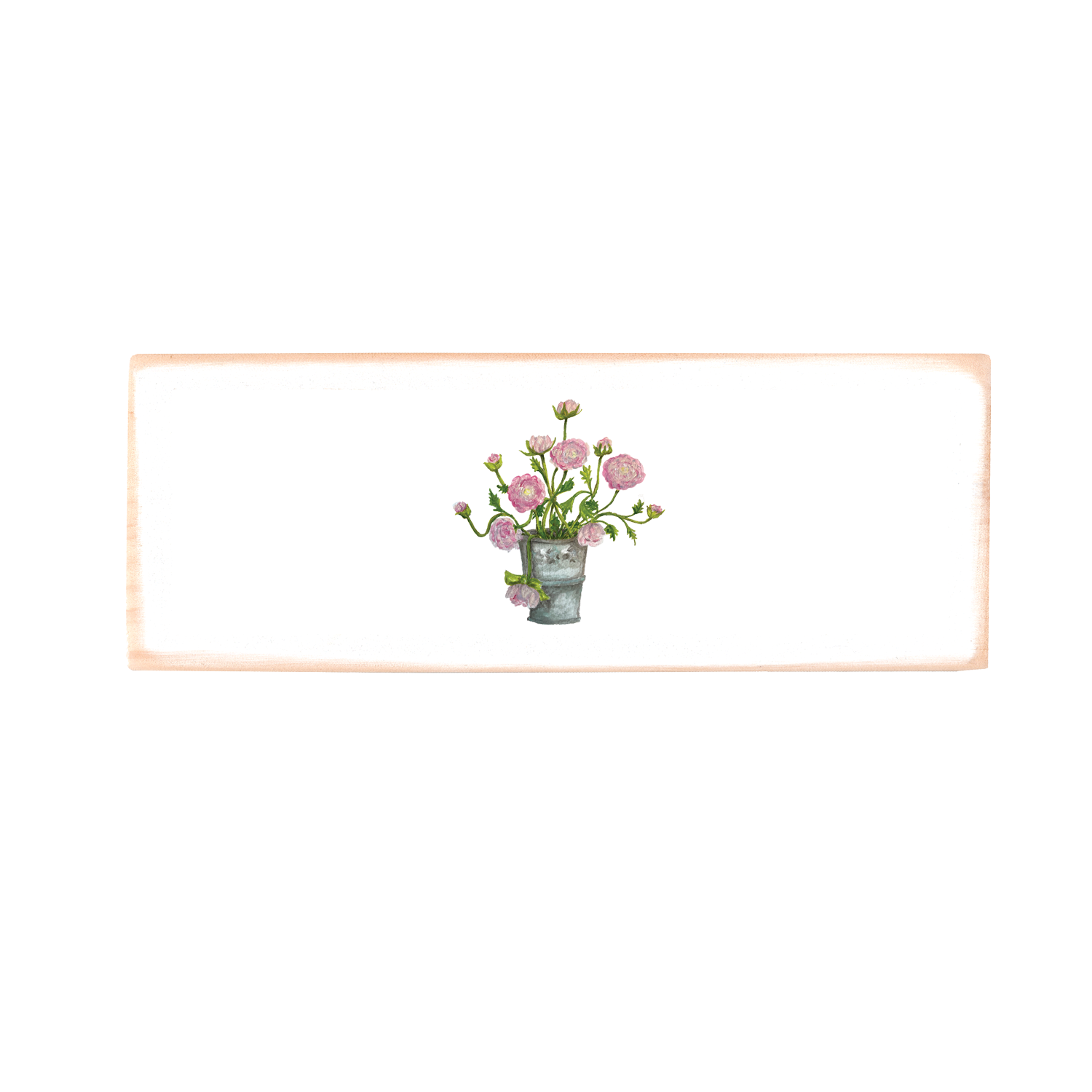 ranunculus in bucket wood block rectangle