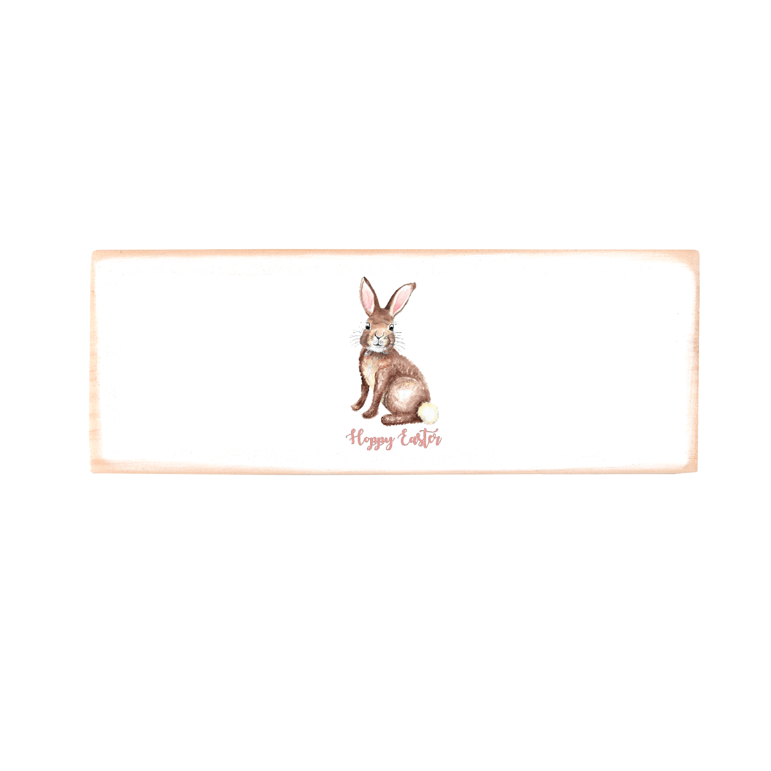 brown bunny with hoppy easter wood block rectangle