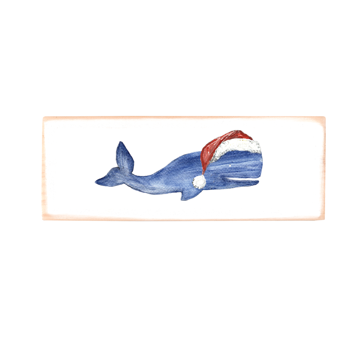 whale with santa hat rectangle wood block