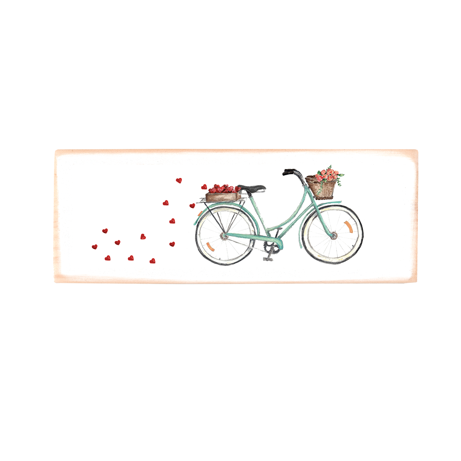 seafoam bike with hearts + roses rectangle wood block
