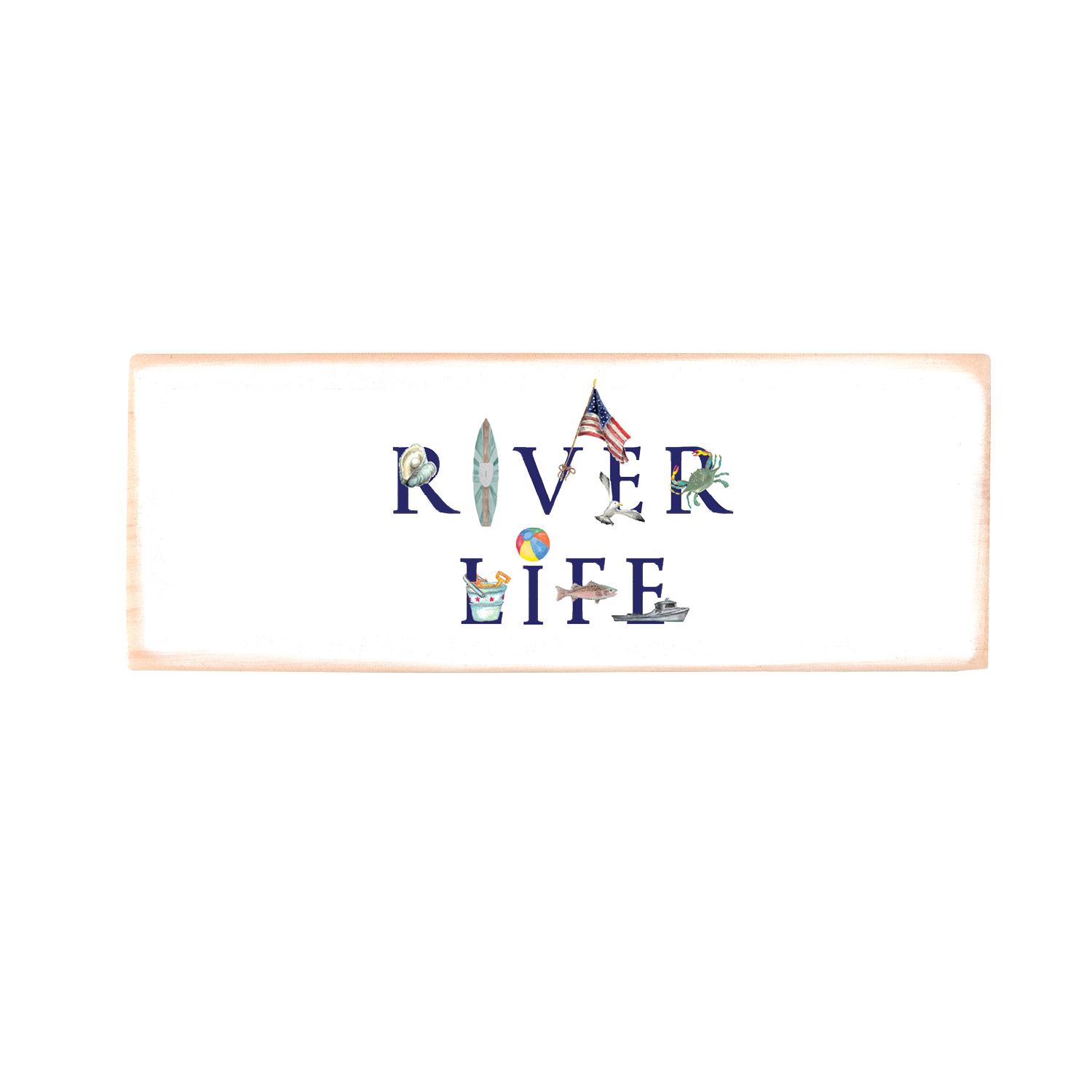 river life rectangle wood block