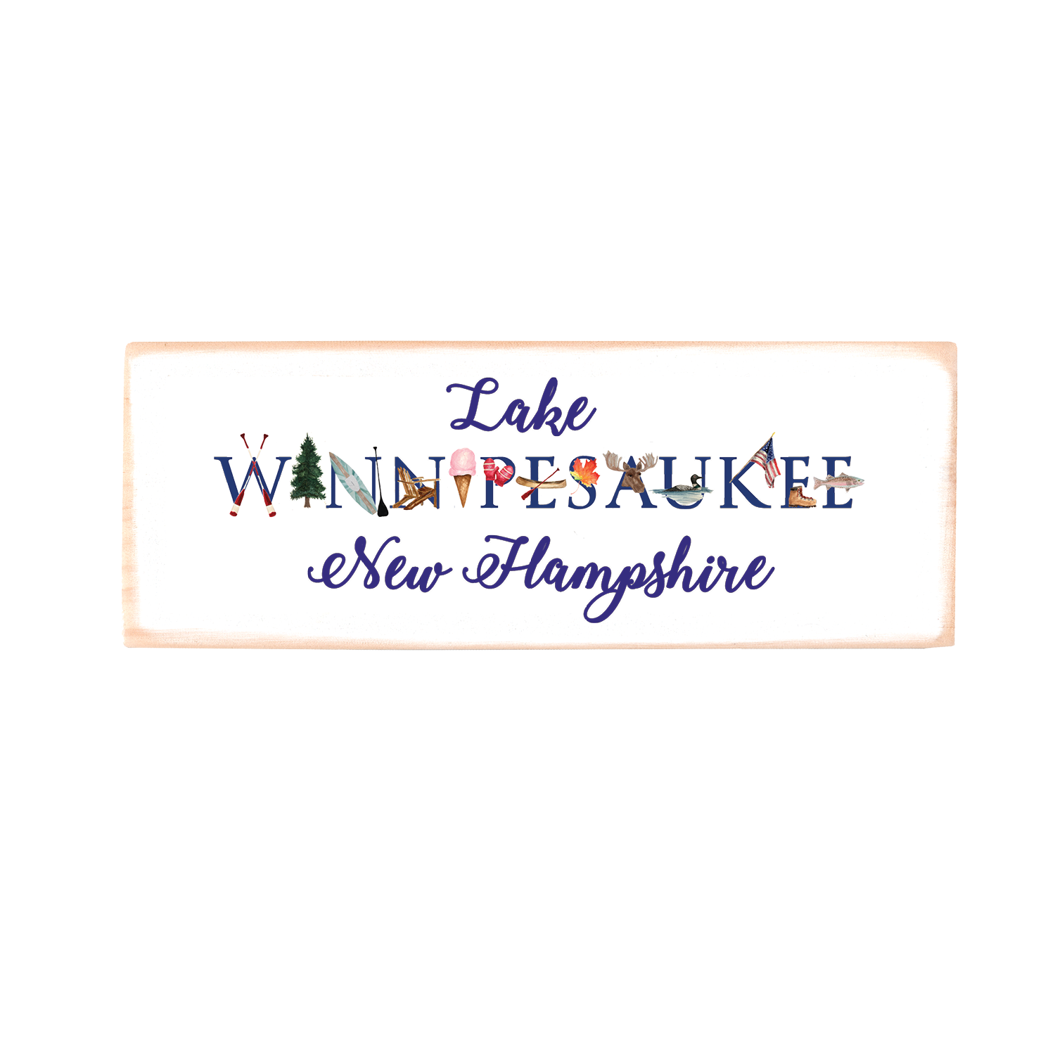 lake winnipesaukee rectangle wood block