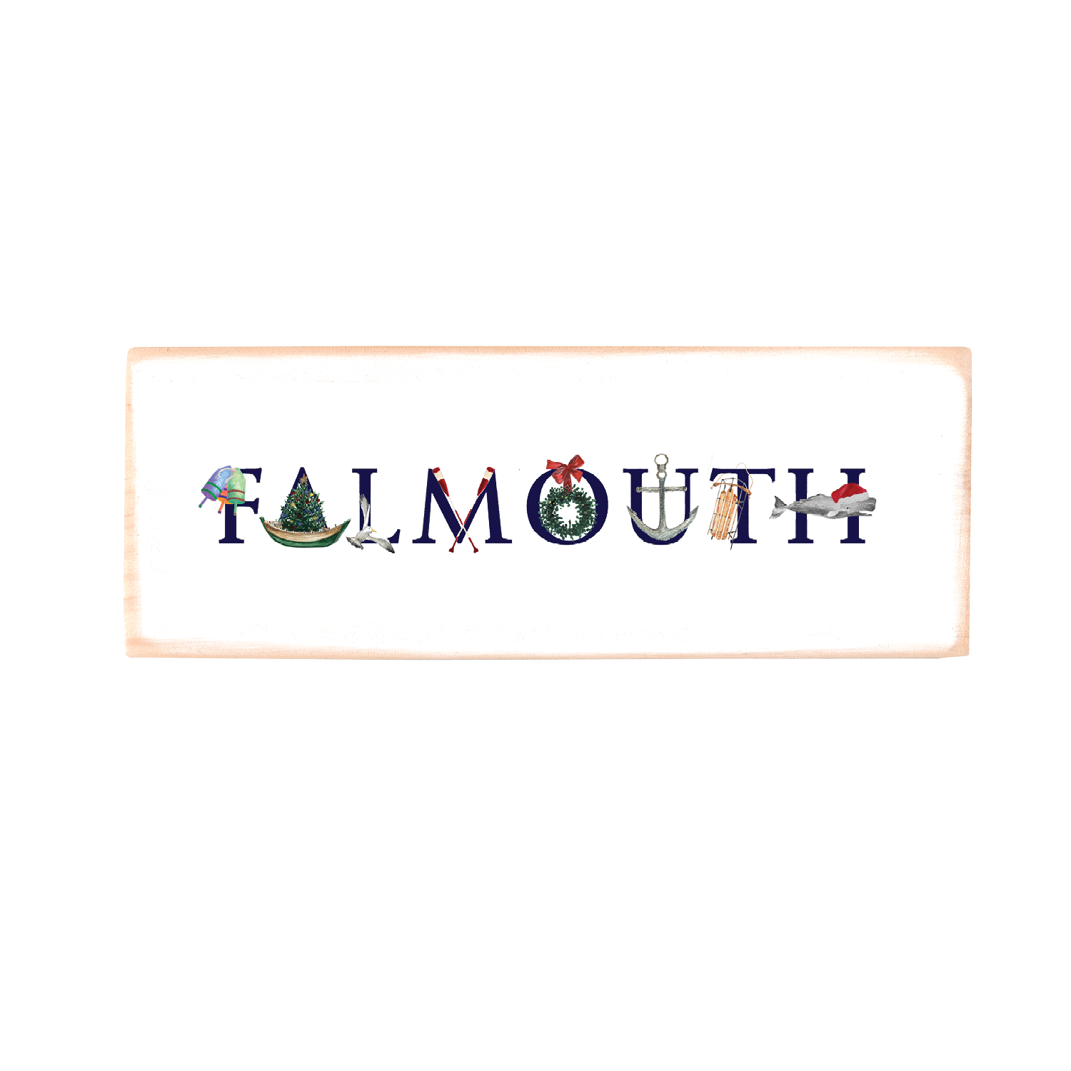 falmouth holiday rectangle wood block