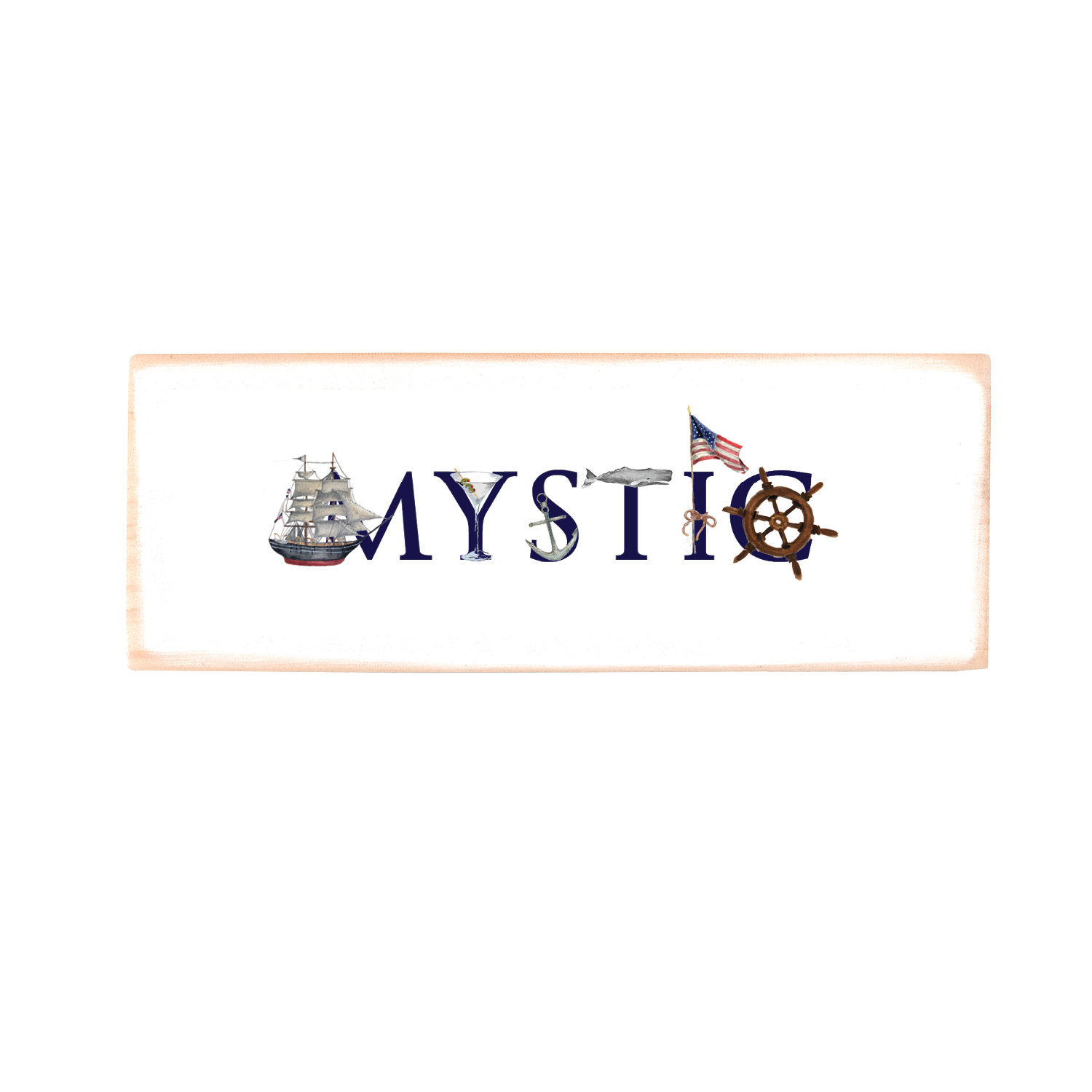 mystic with martini and flag rectangle wood block