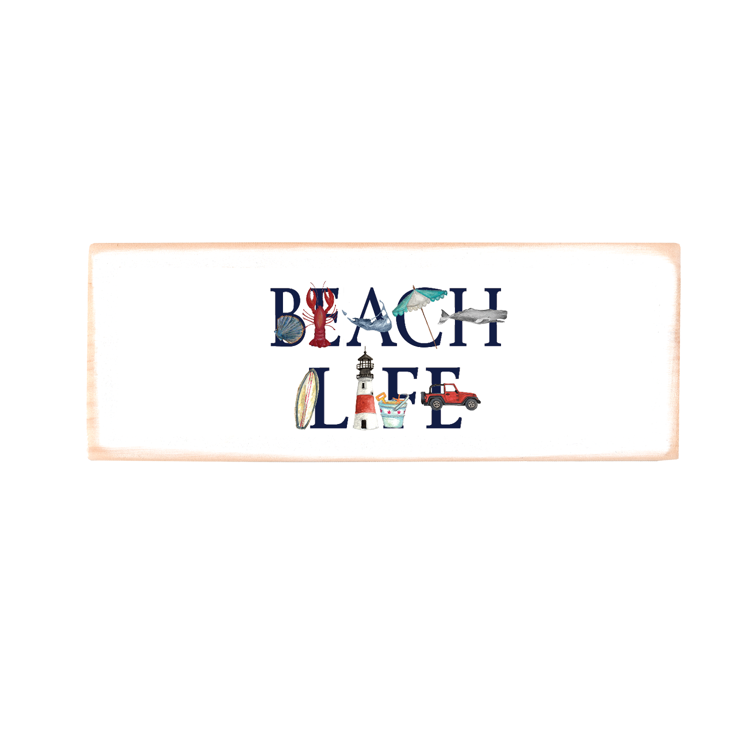 beach life nantucket wood block rectangle