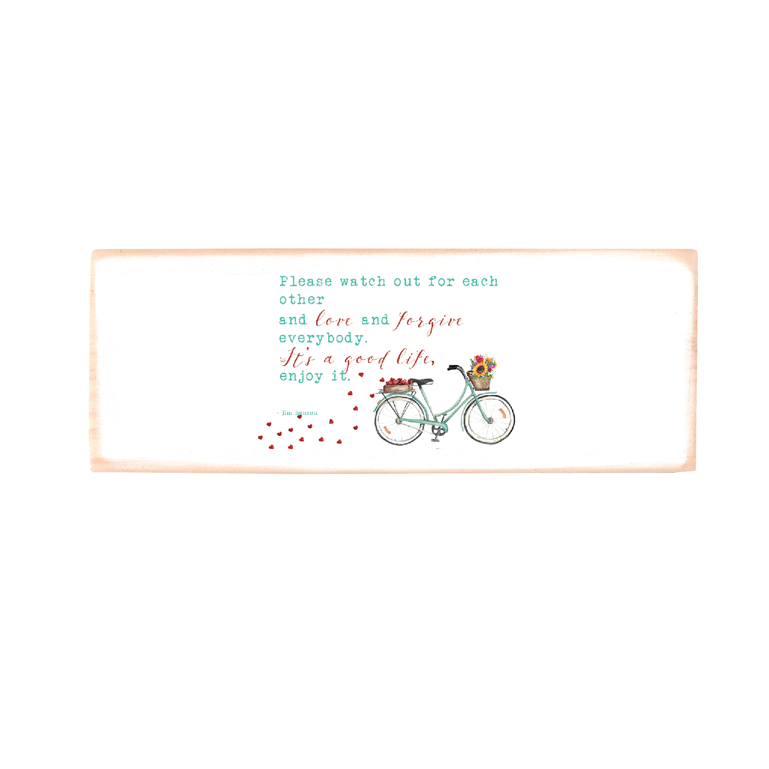 wildflower bike with jim henson quote rectangle wood block