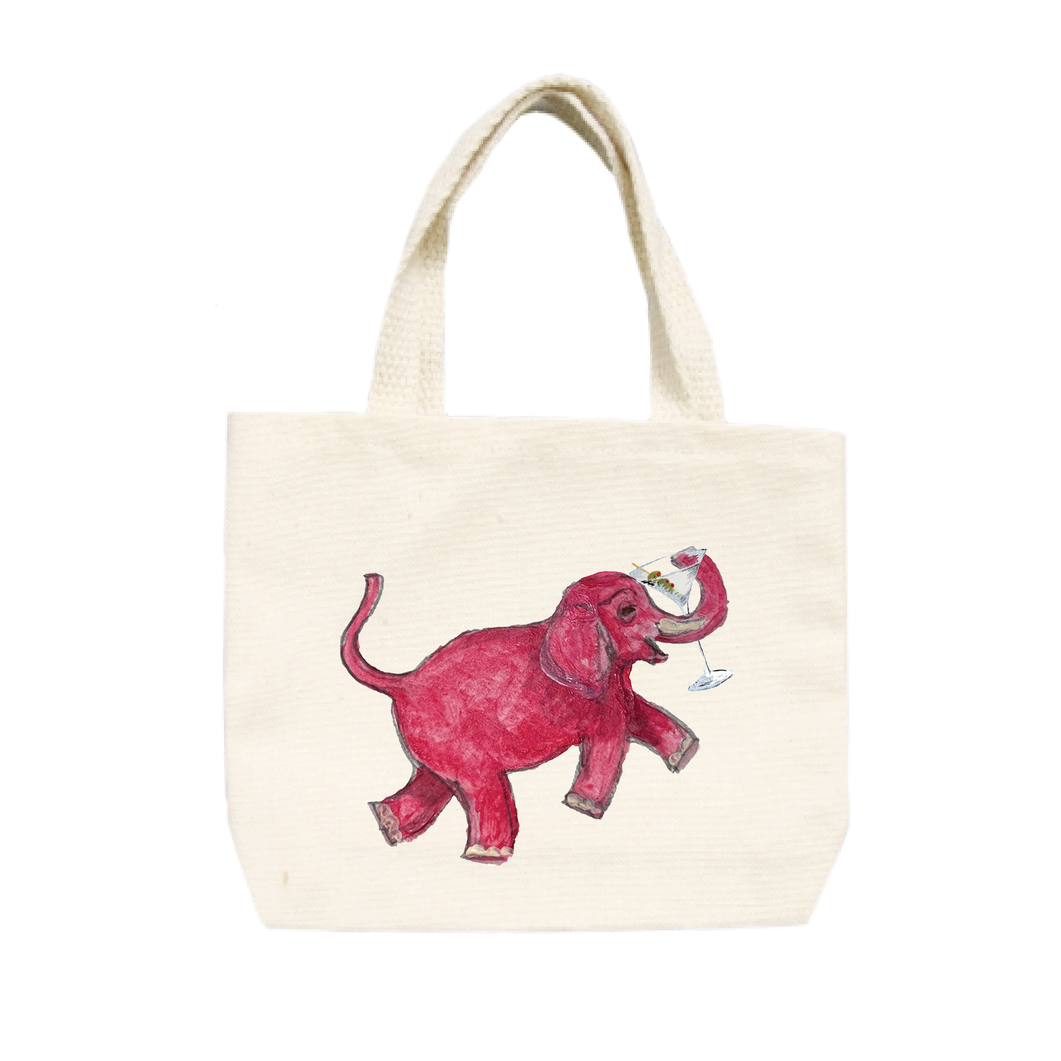 pink elephant with martini small tote