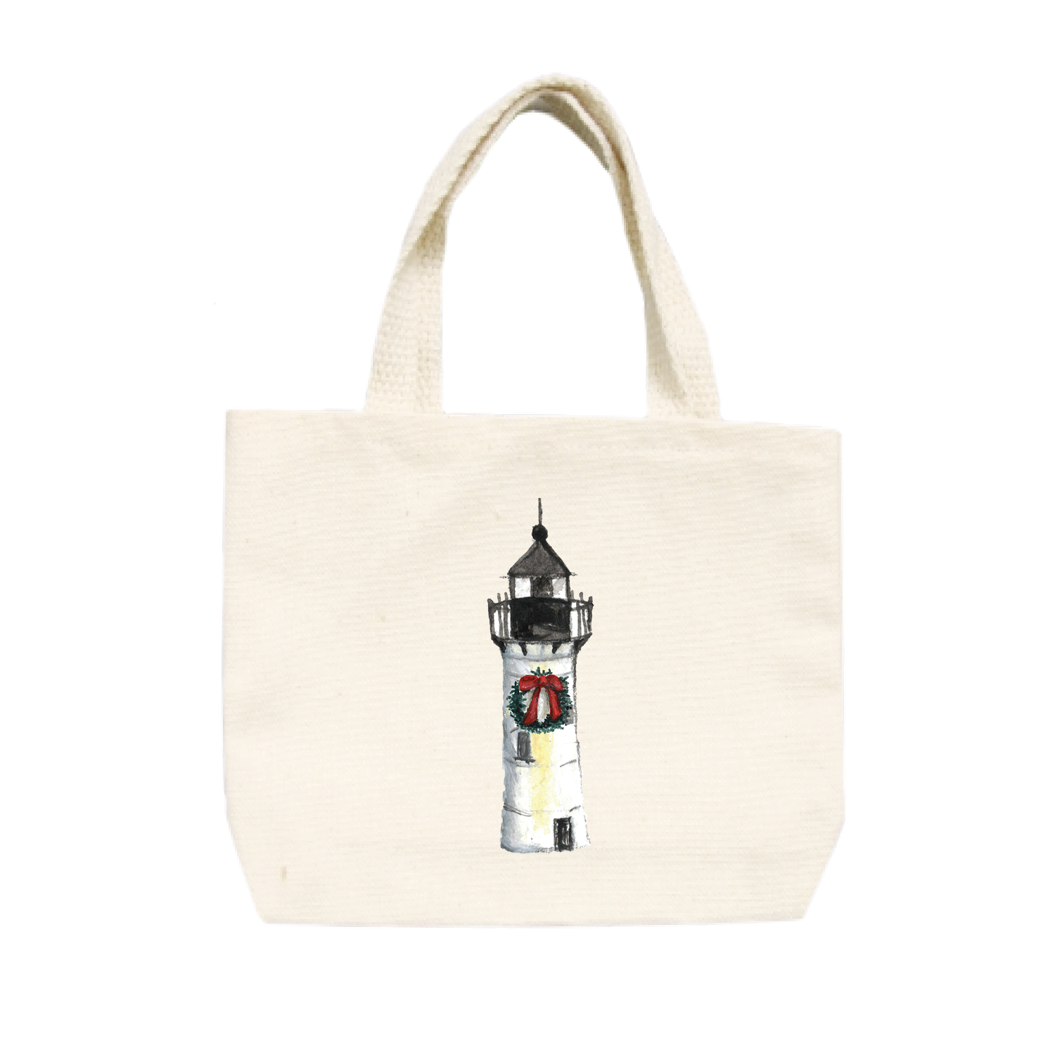 nubble lighthouse with wreath small tote