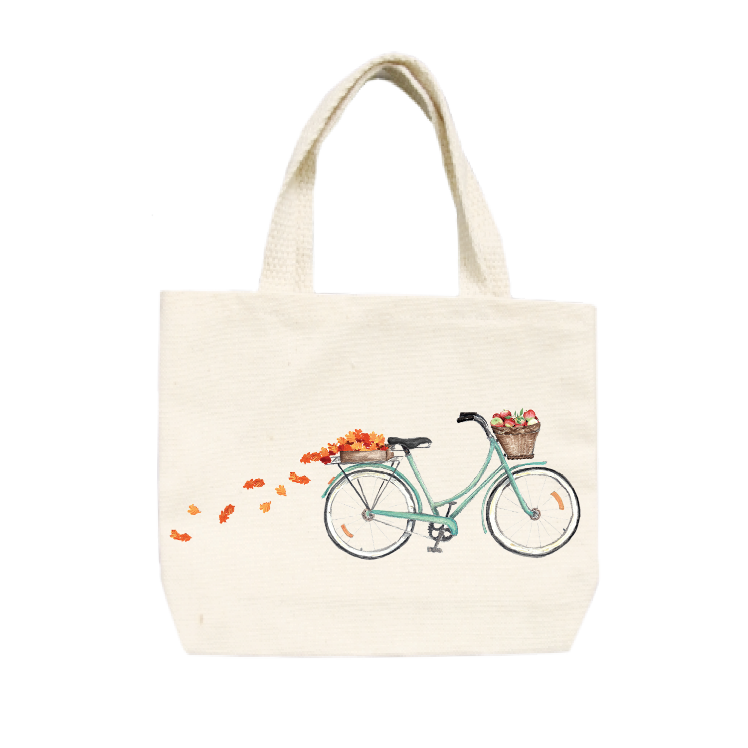 bike with apples and leaves small tote