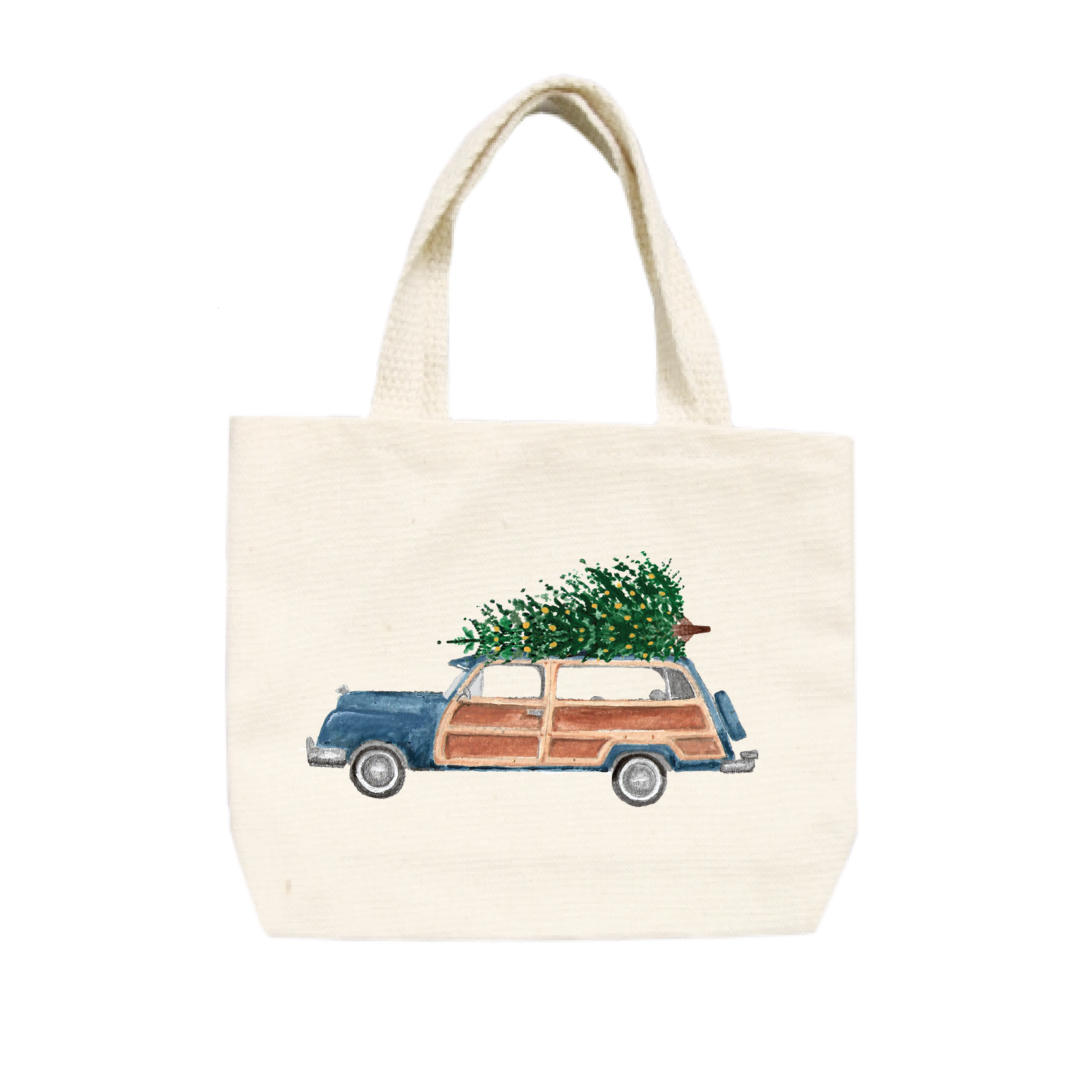 navy woody with tree small tote