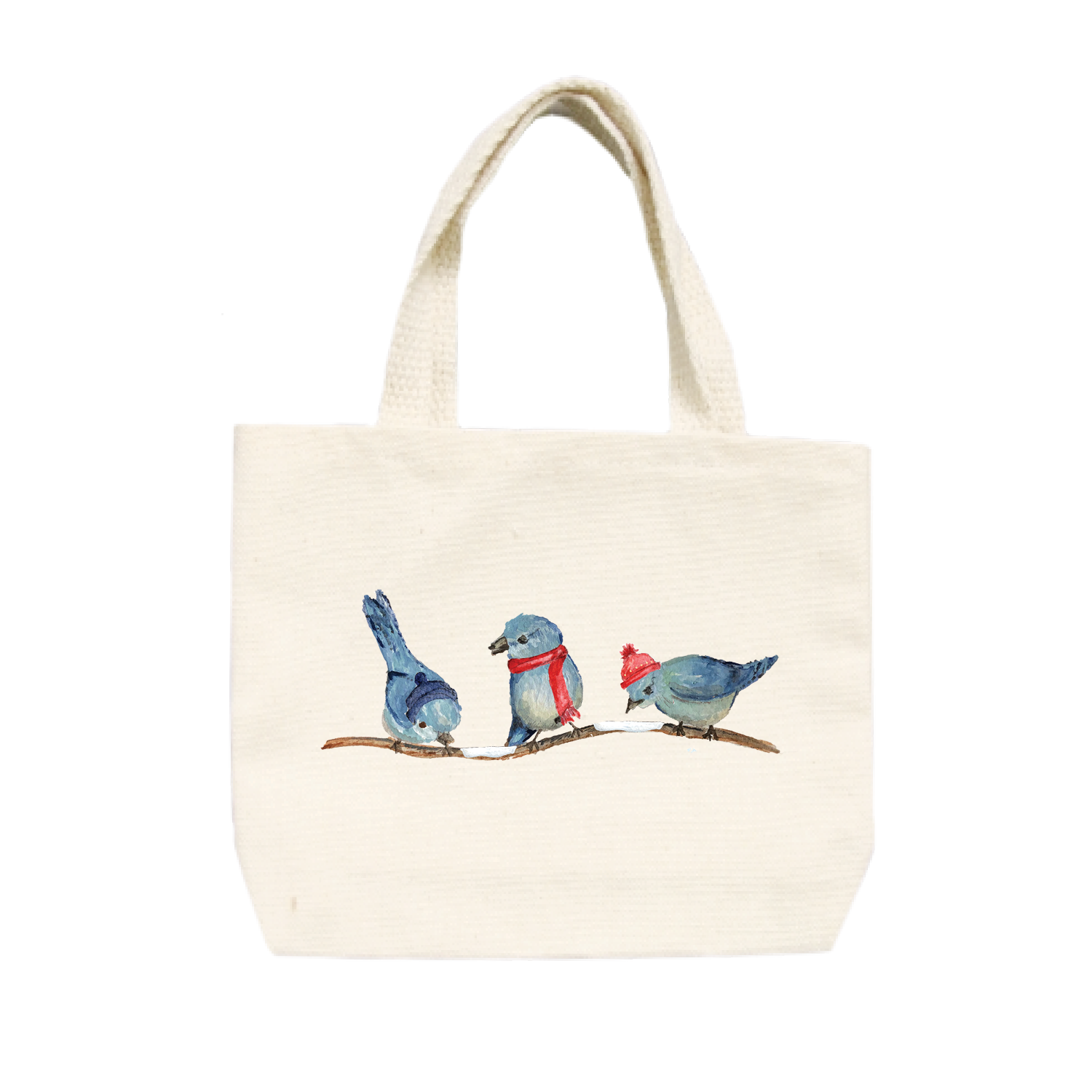 three bluebirds winter small tote