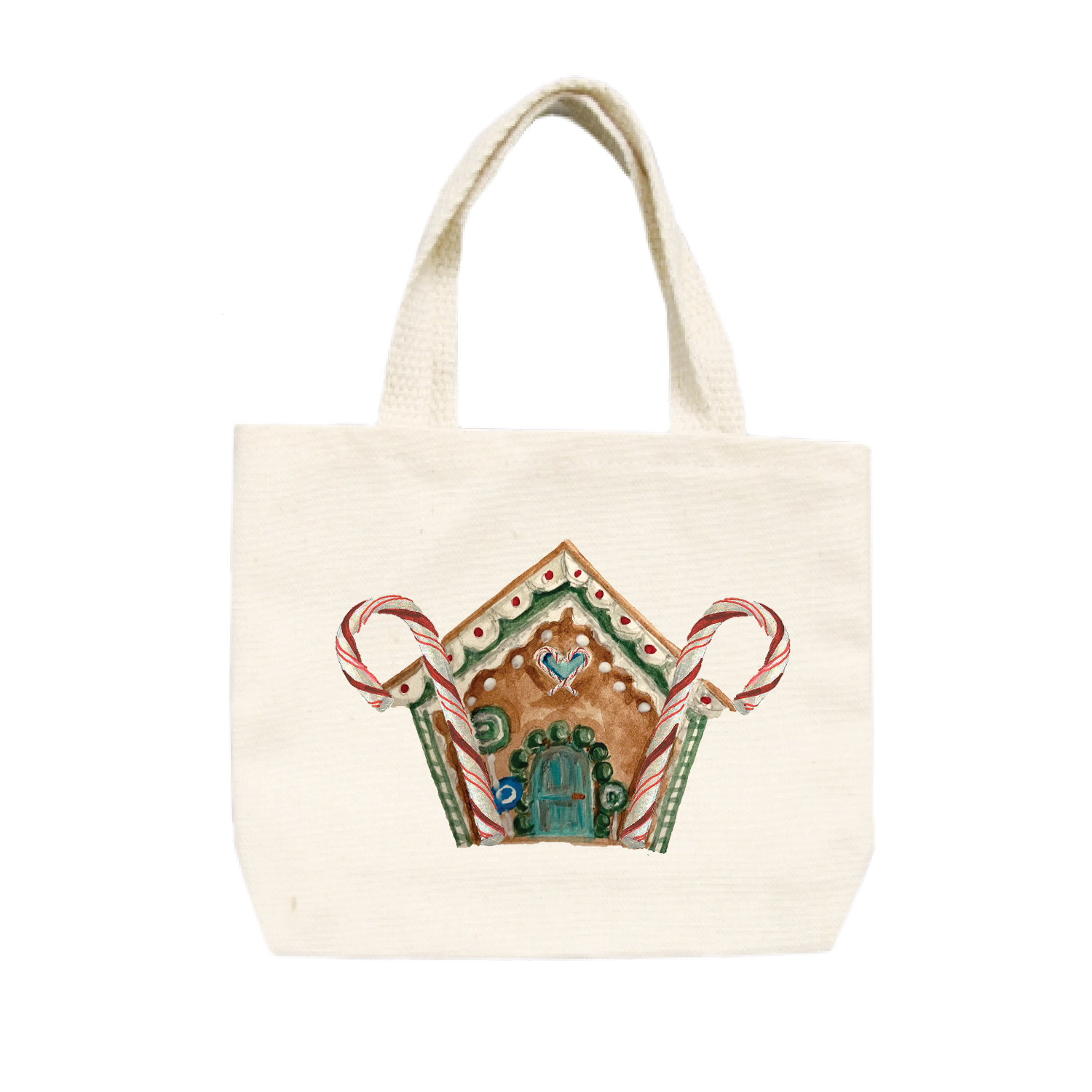 gingerbread house with candy cane small tote